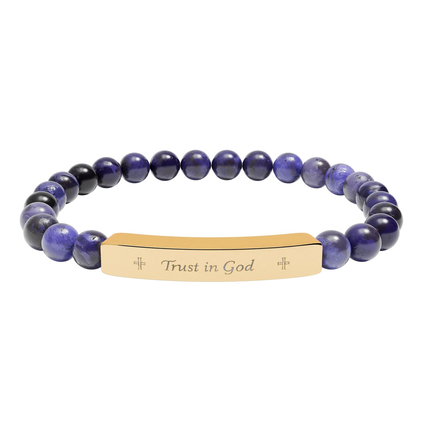 Engraved Natural Stone Bar Bracelet – Personalized Stretch Beaded Bracelet