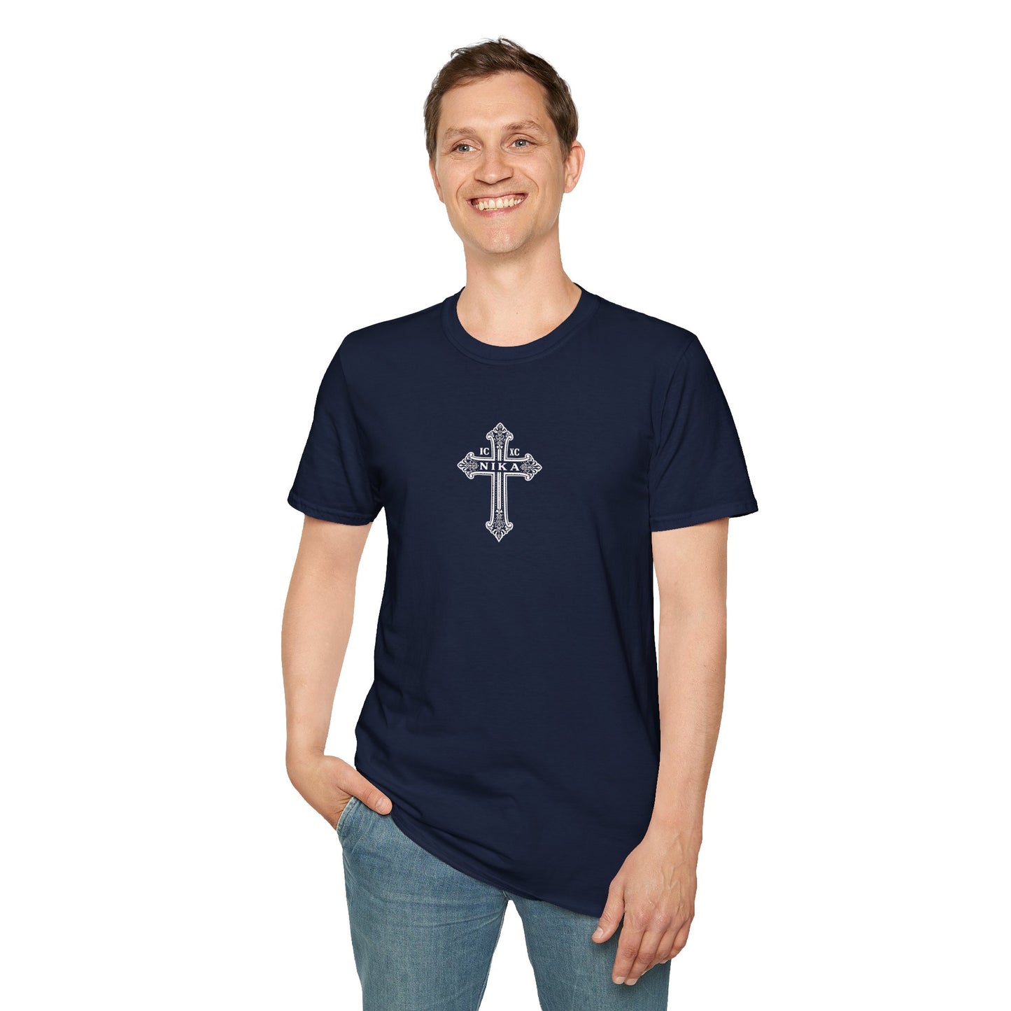 Christian Cross T-Shirt — Isaiah 41:10 Faith Prayer Tee (Front Small Cross, Back Scripture Emblem)