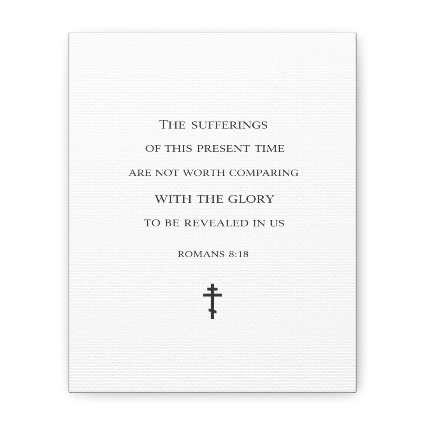 Canvas Wall Art — Romans 8:18 Scripture Quote with Cross