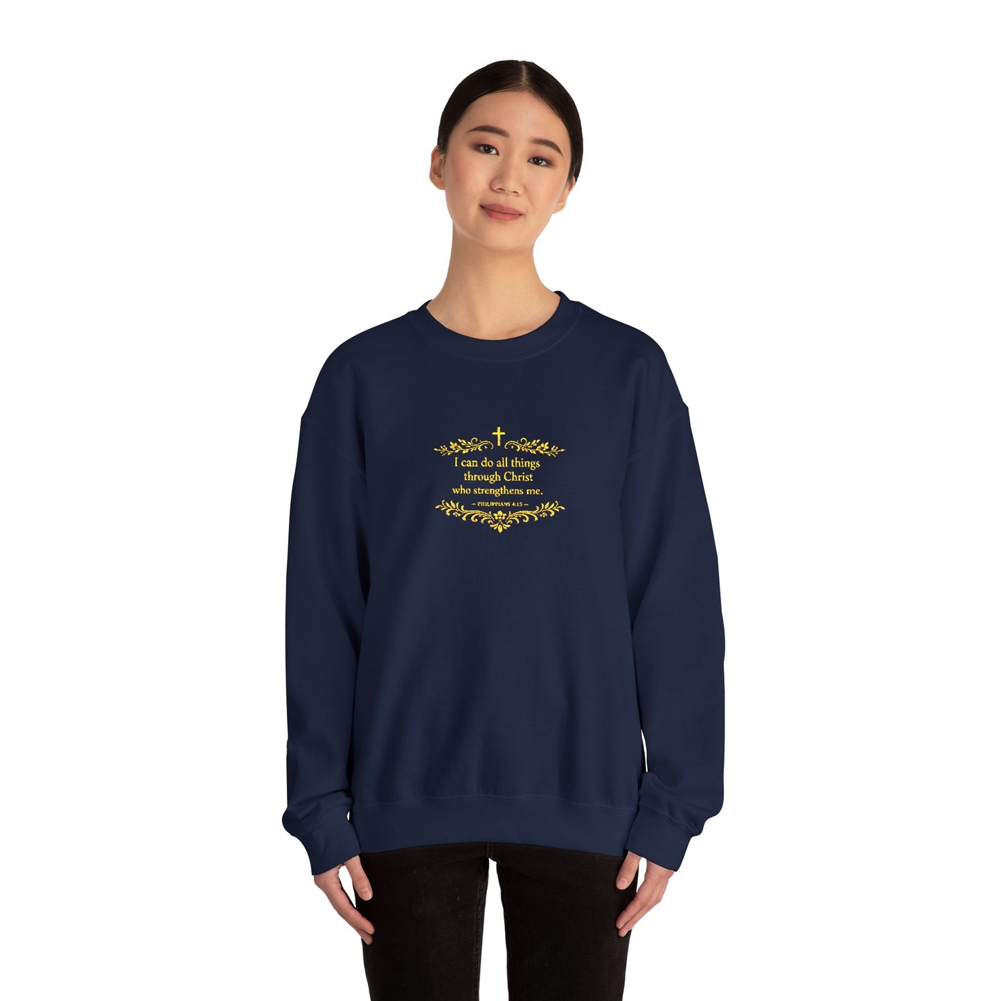 Cozy Floral Script Crewneck Sweatshirt — "Don't Worry Be Happy" Chest Design