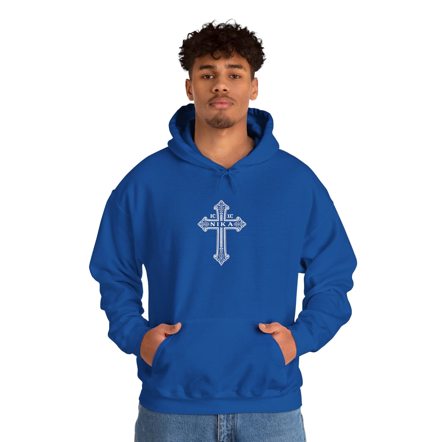 Christian Cross Hoodie — "I Am The Way" Scripture Back Print