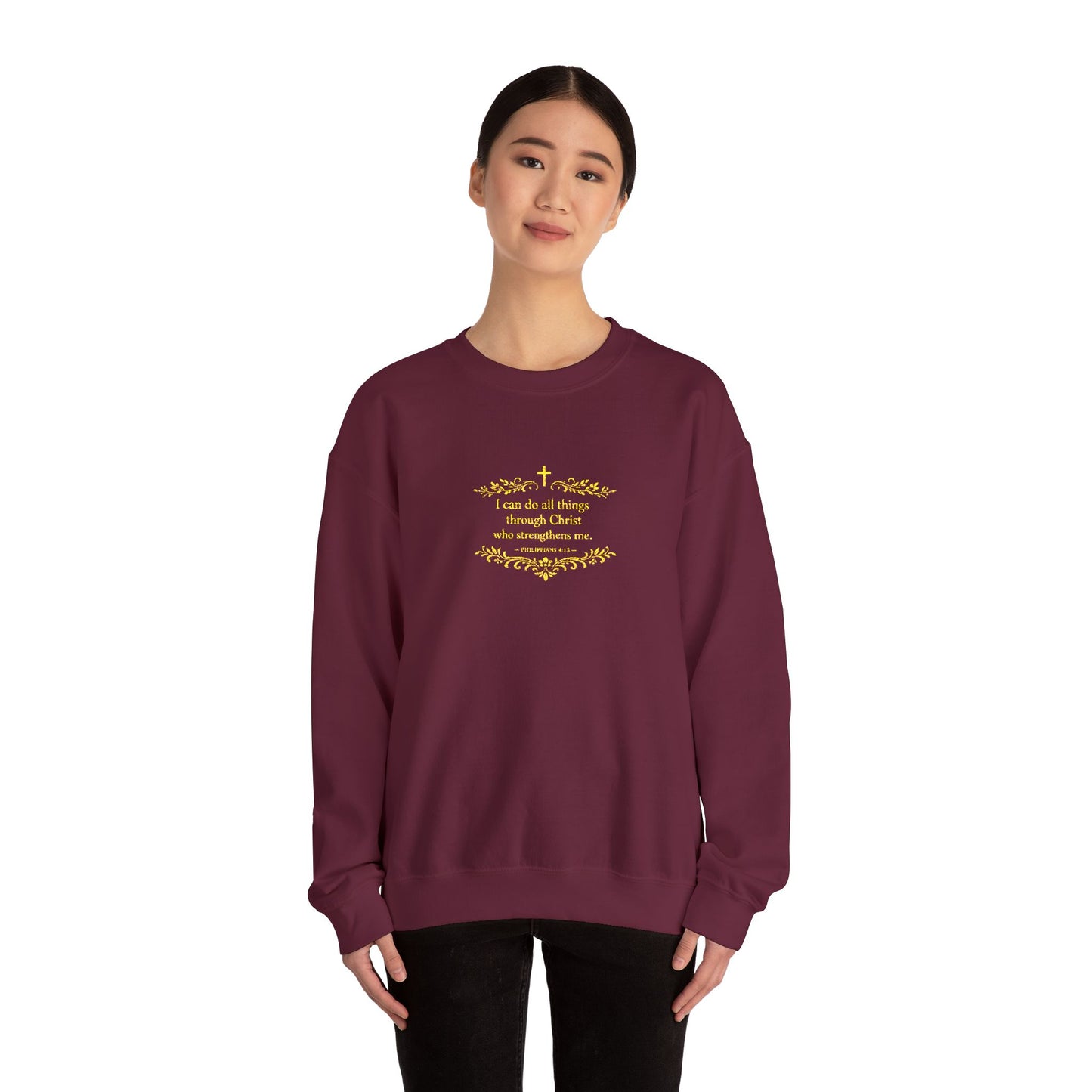 Cozy Floral Script Crewneck Sweatshirt — "Don't Worry Be Happy" Chest Design