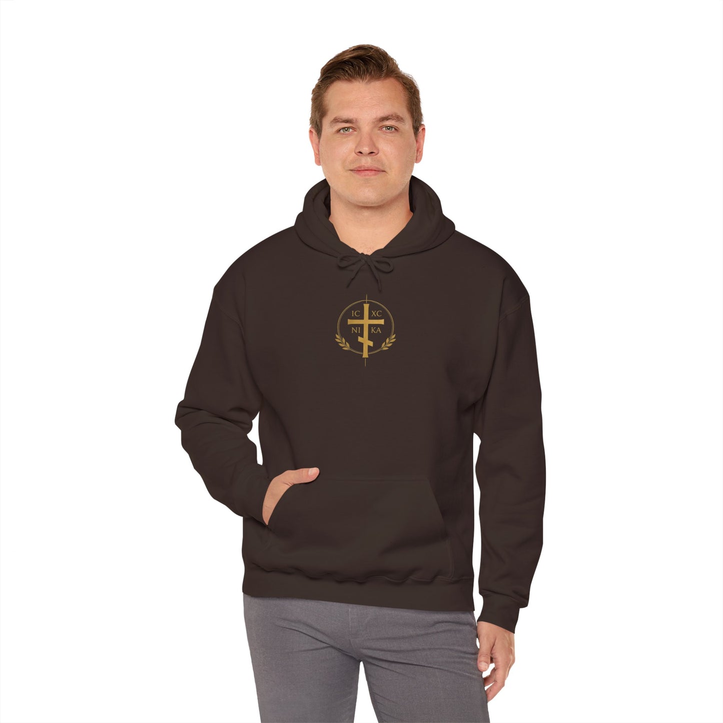 Faith Cross Hoodie — Gold Christian Crest Pullover