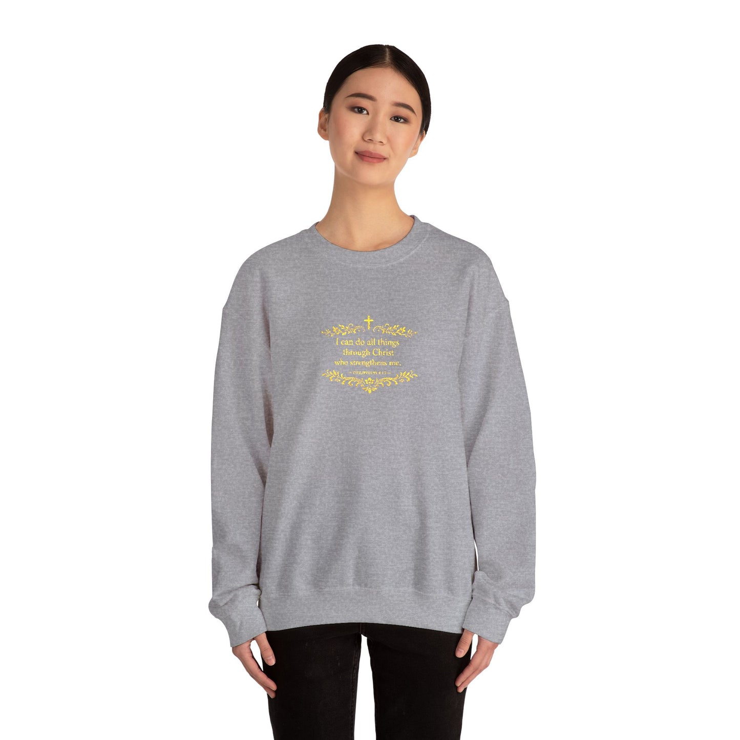 Cozy Floral Script Crewneck Sweatshirt — "Don't Worry Be Happy" Chest Design
