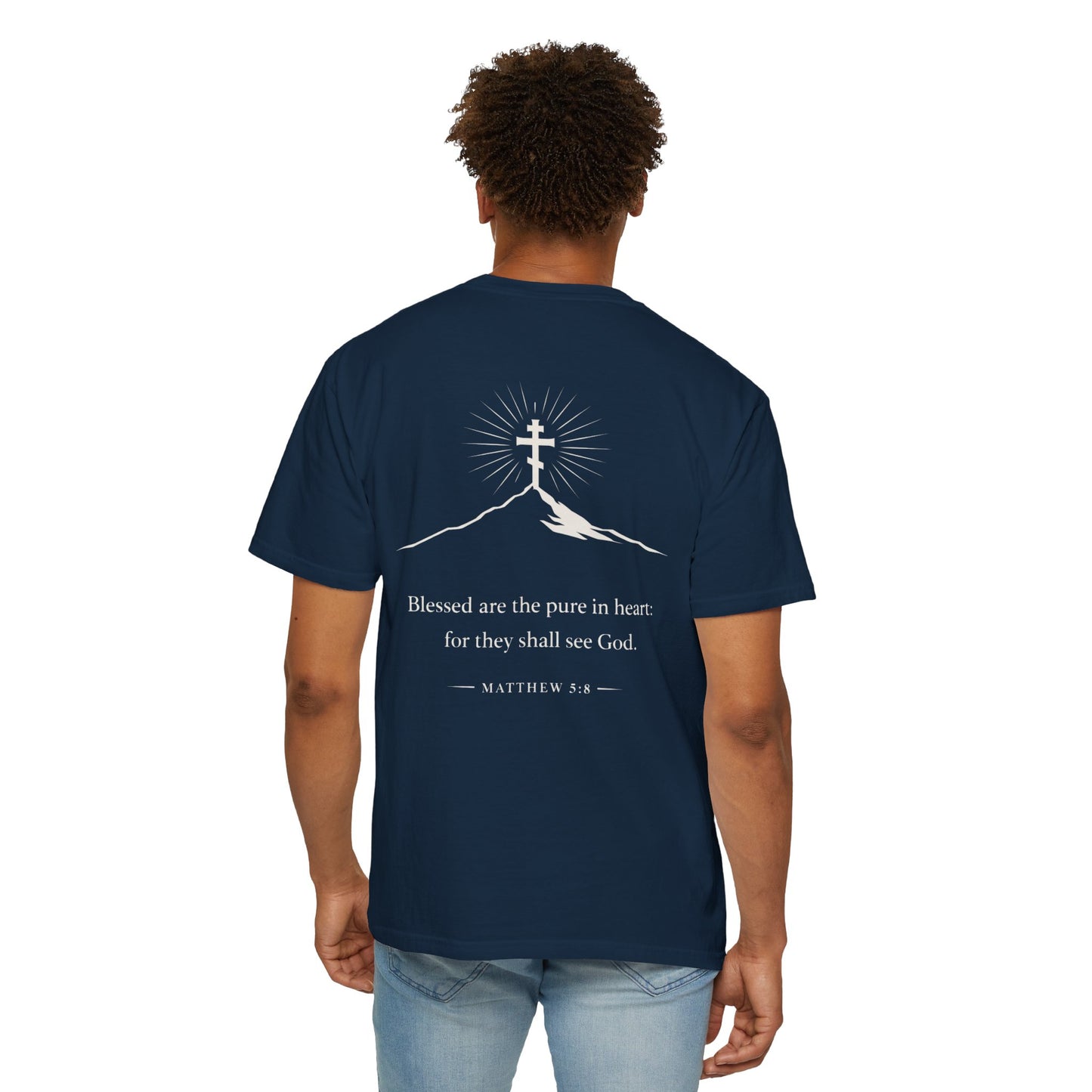 Christian Cross T-Shirt — "Blessed are the pure in heart" Matthew 5:8