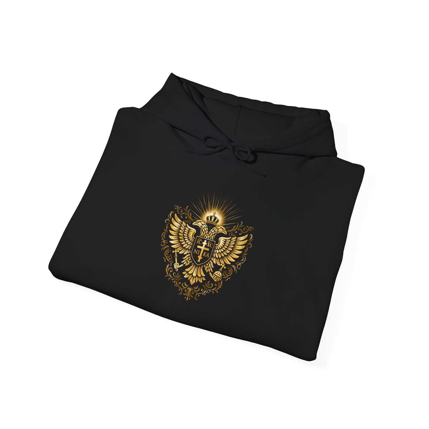 Christian Cross & Eagle Hoodie — Faith-Based Gold Emblem Sweatshirt