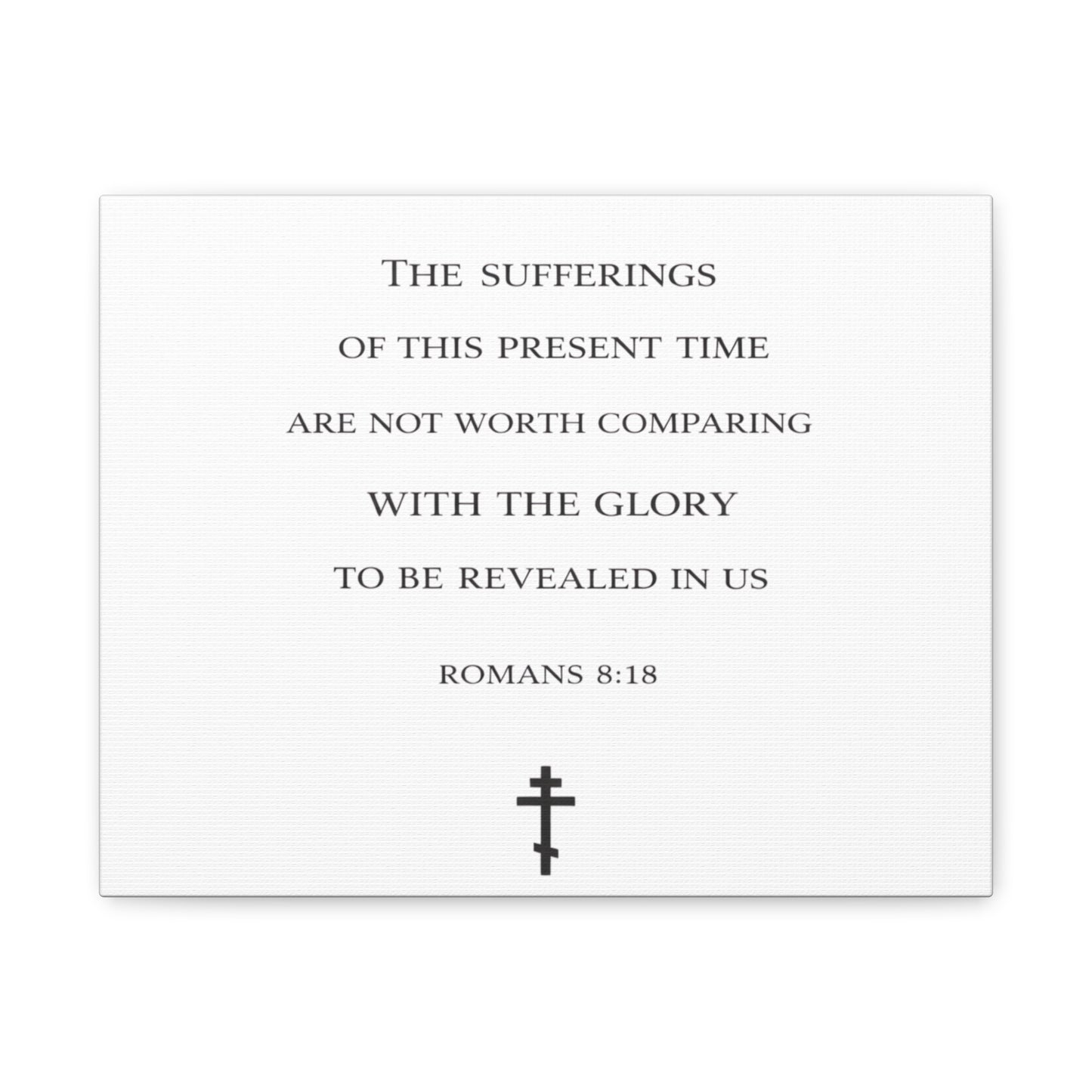 Canvas Wall Art — Romans 8:18 Scripture Quote with Cross