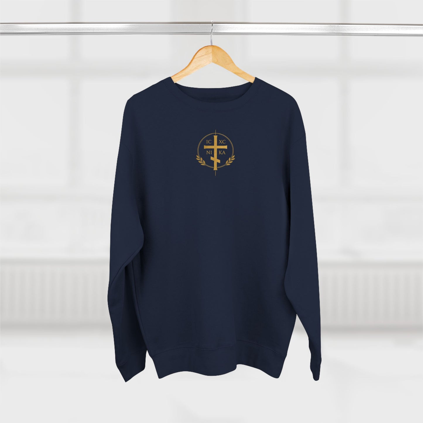 Christian Alpha Omega Crewneck Sweatshirt — Gold Double-Headed Eagle & Cross