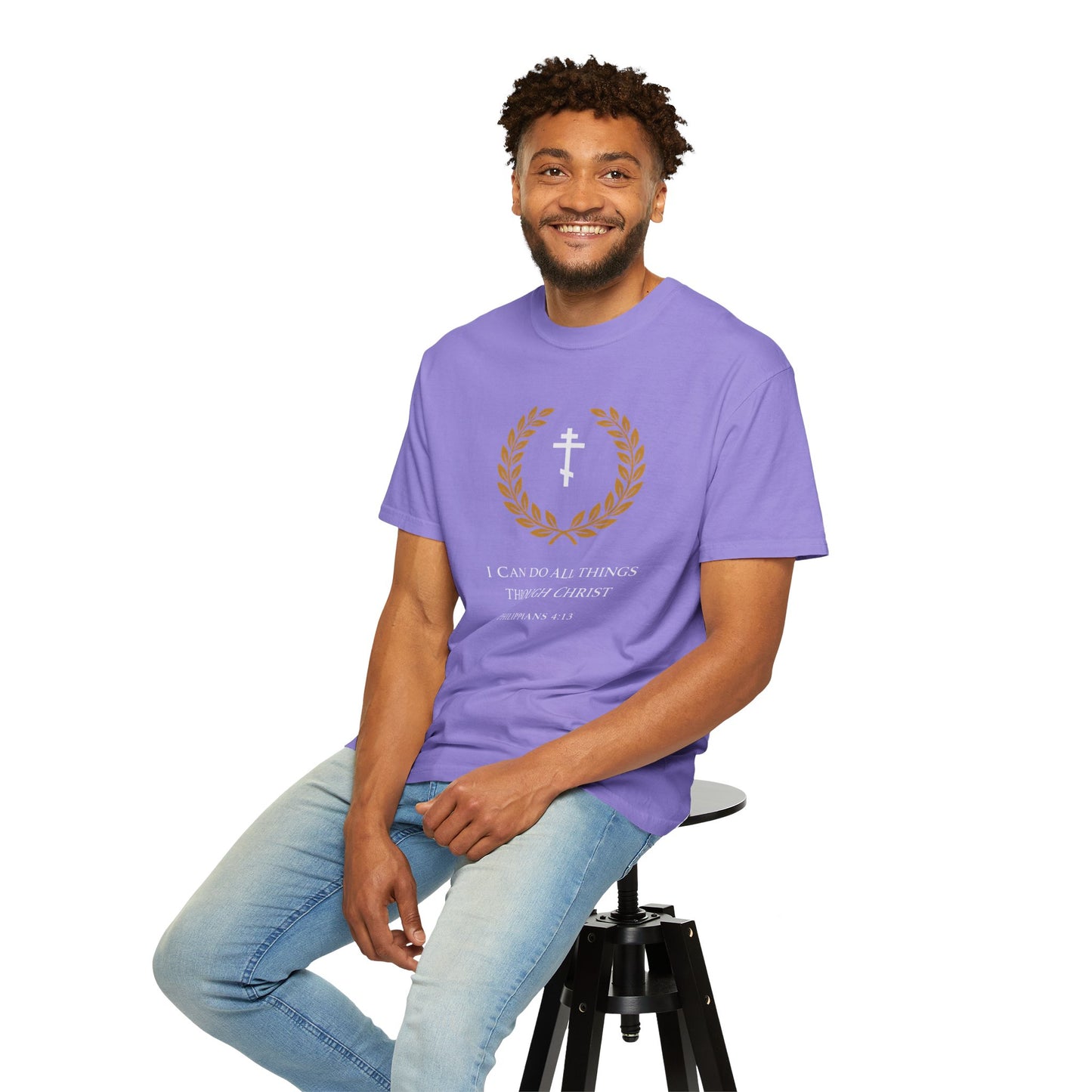 Christian T-Shirt — "I Can Do All Things Through Christ" Philippians 4:13 Cross Laurel Design