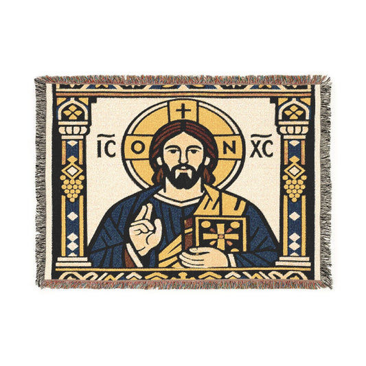 Jesus Icon Woven Blanket — Religious Decorative Throw for Home & Church