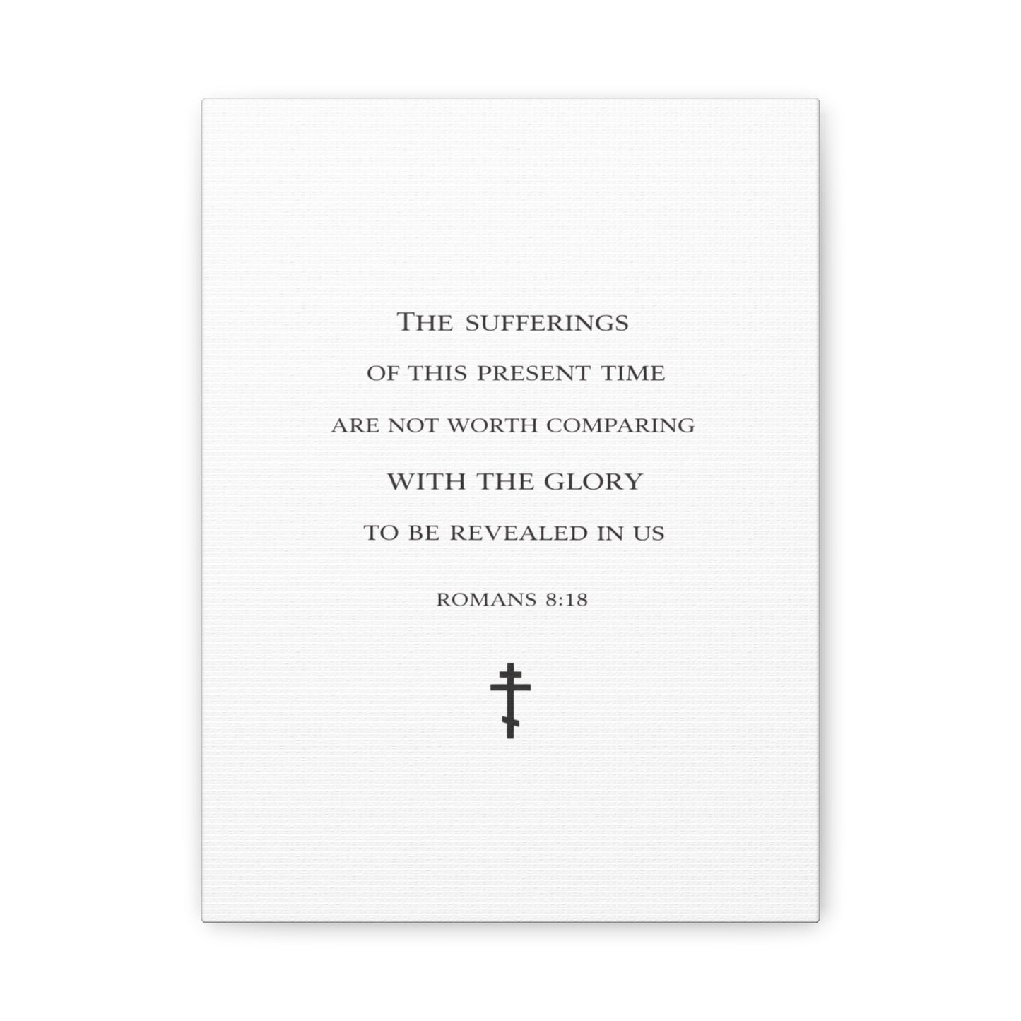 Canvas Wall Art — Romans 8:18 Scripture Quote with Cross