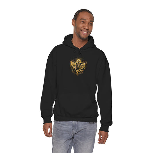 Christian Cross & Eagle Hoodie — Faith-Based Gold Emblem Sweatshirt