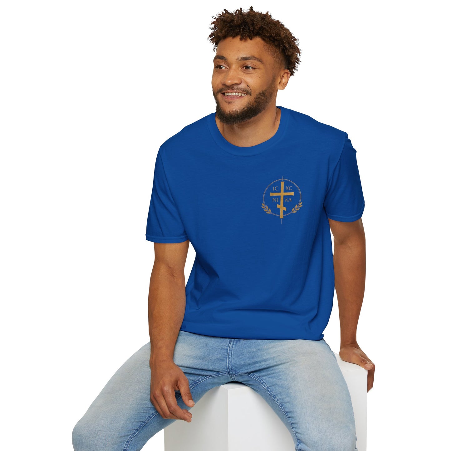 Christian Stained Glass Cross T-Shirt — "I Am the Alpha and the Omega"