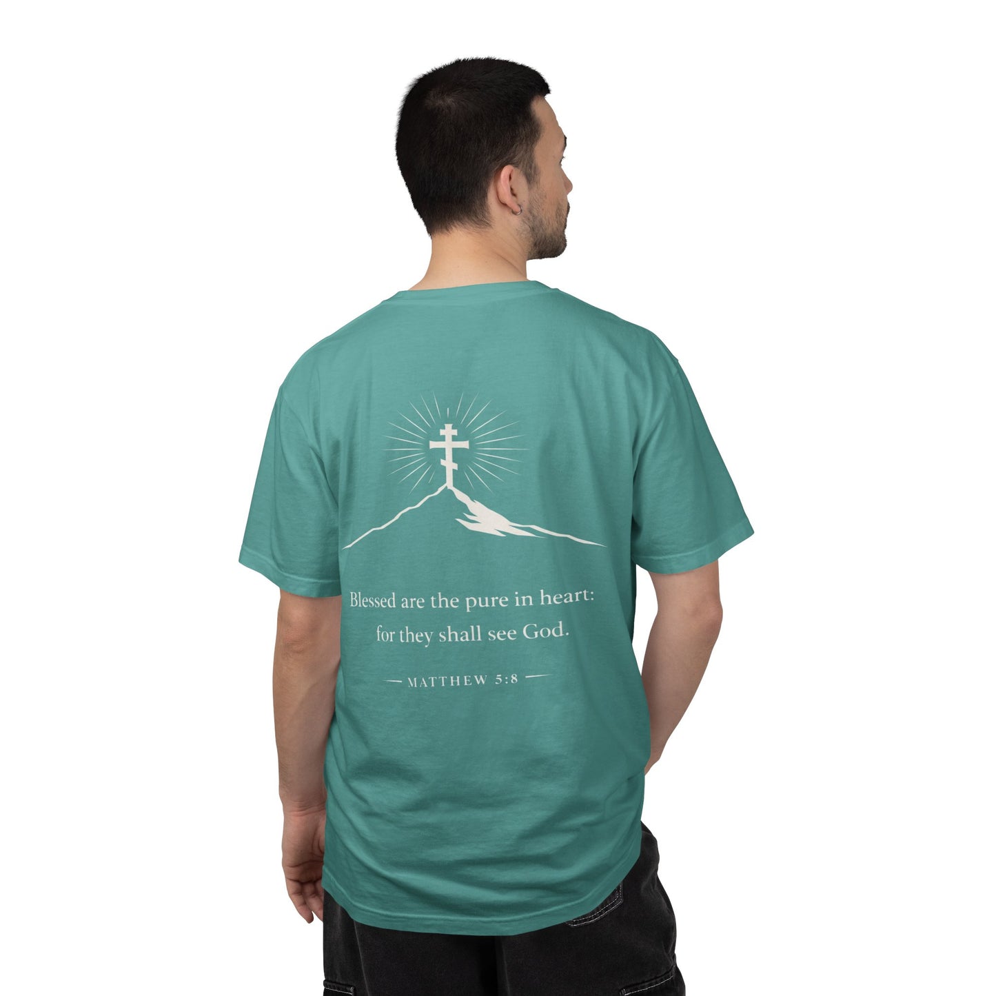 Christian Cross T-Shirt — "Blessed are the pure in heart" Matthew 5:8