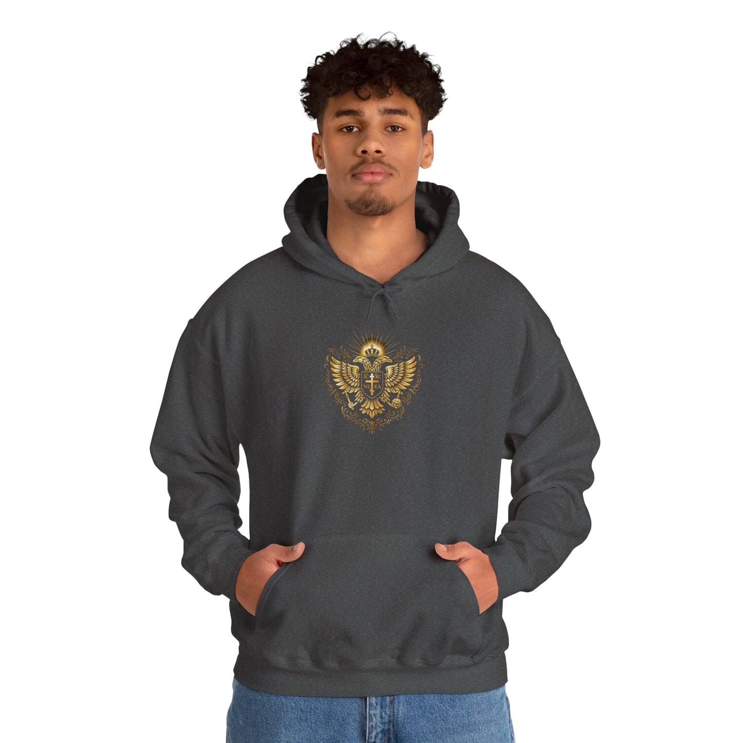 Christian Cross & Eagle Hoodie — Faith-Based Gold Emblem Sweatshirt