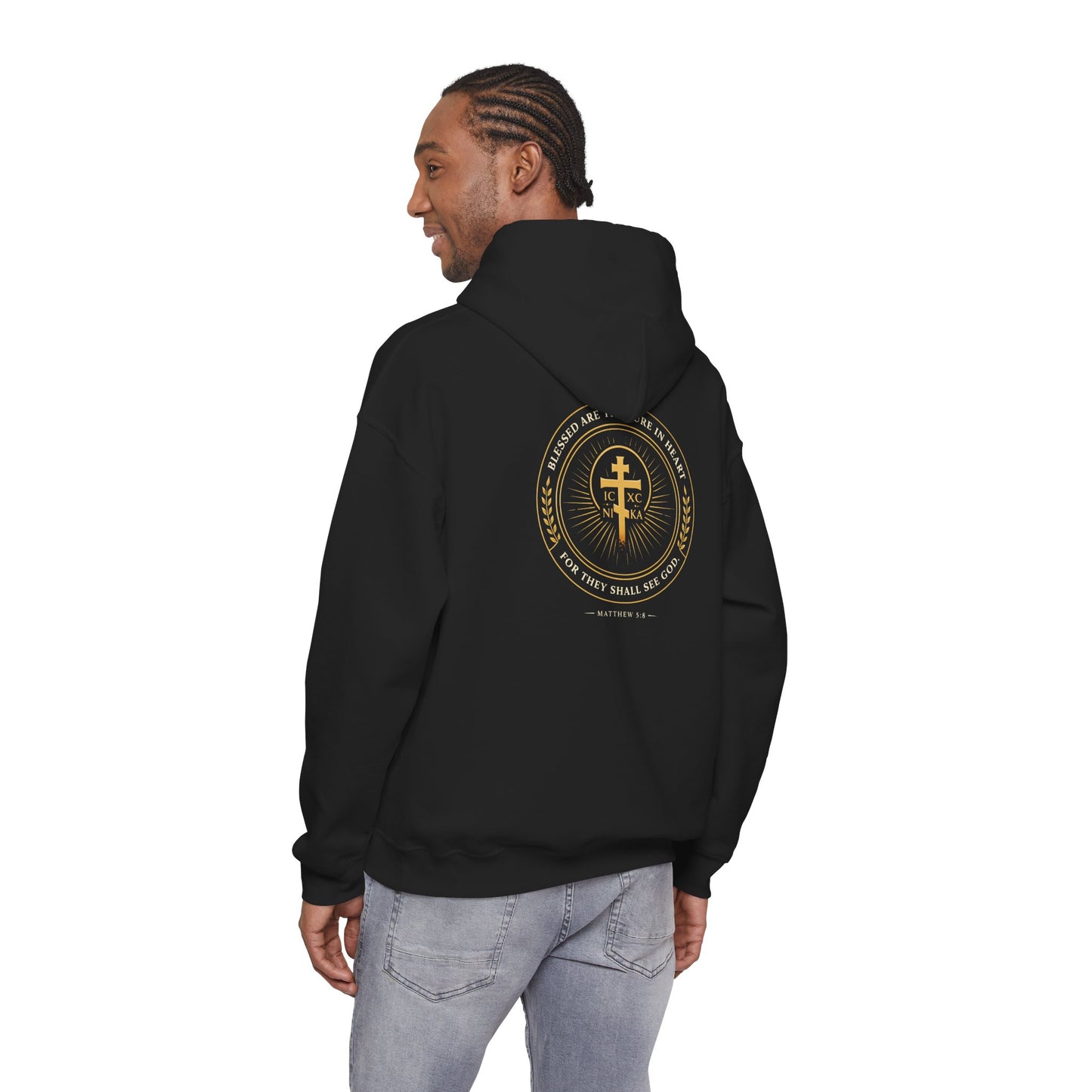 Faith Cross Hoodie — Gold Christian Crest Pullover
