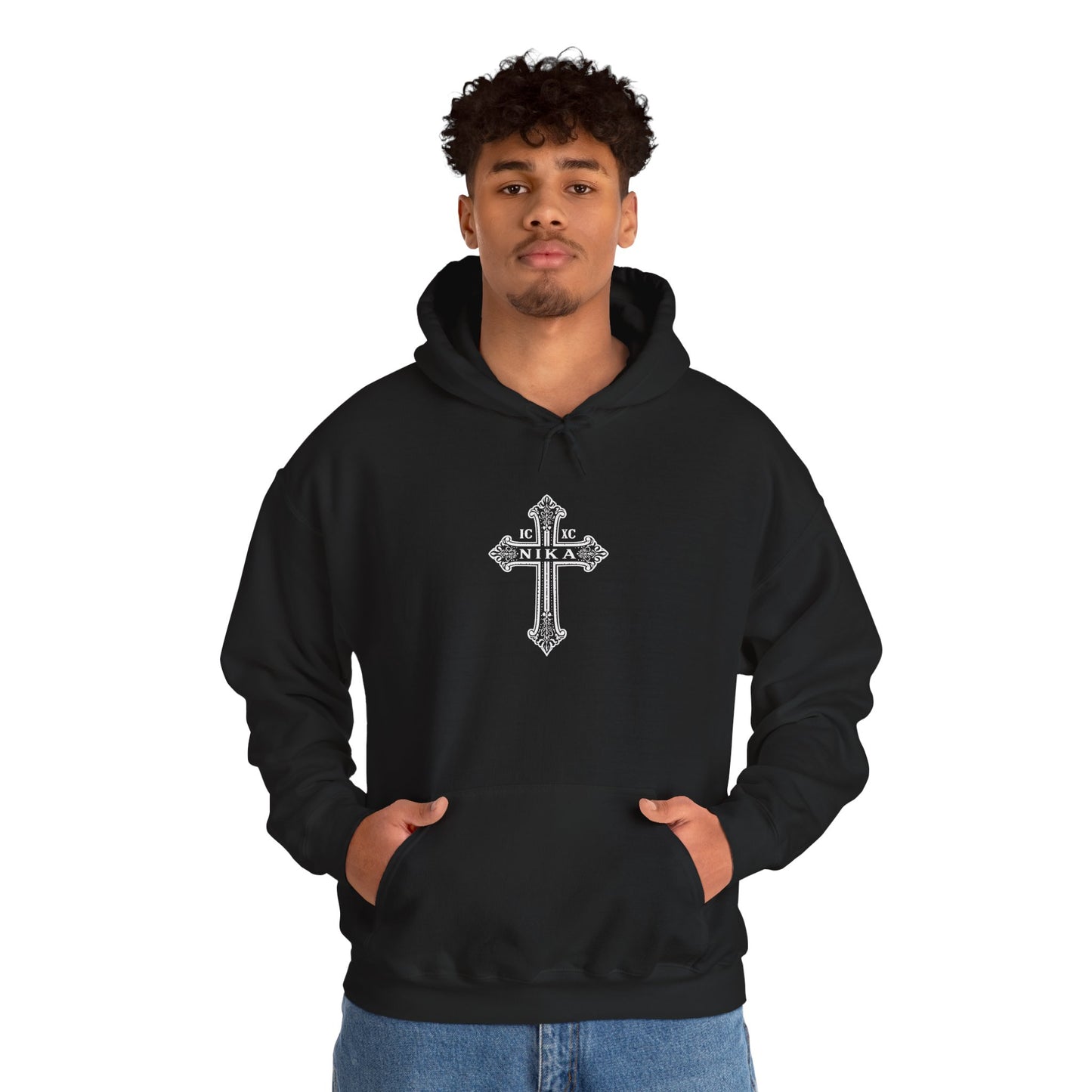 Christian Cross Hoodie — "I Am The Way" Scripture Back Print