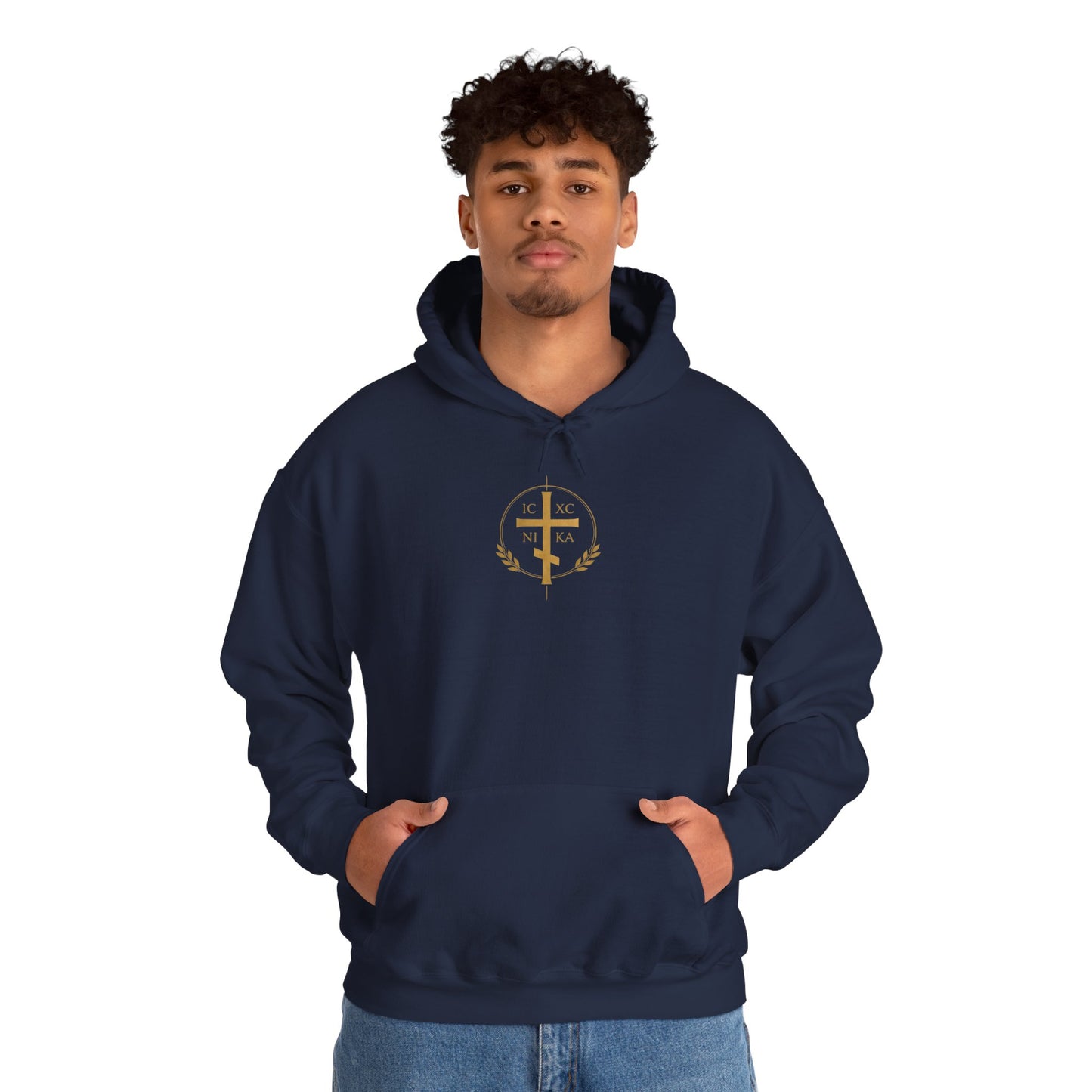 Faith Cross Hoodie — Gold Christian Crest Pullover