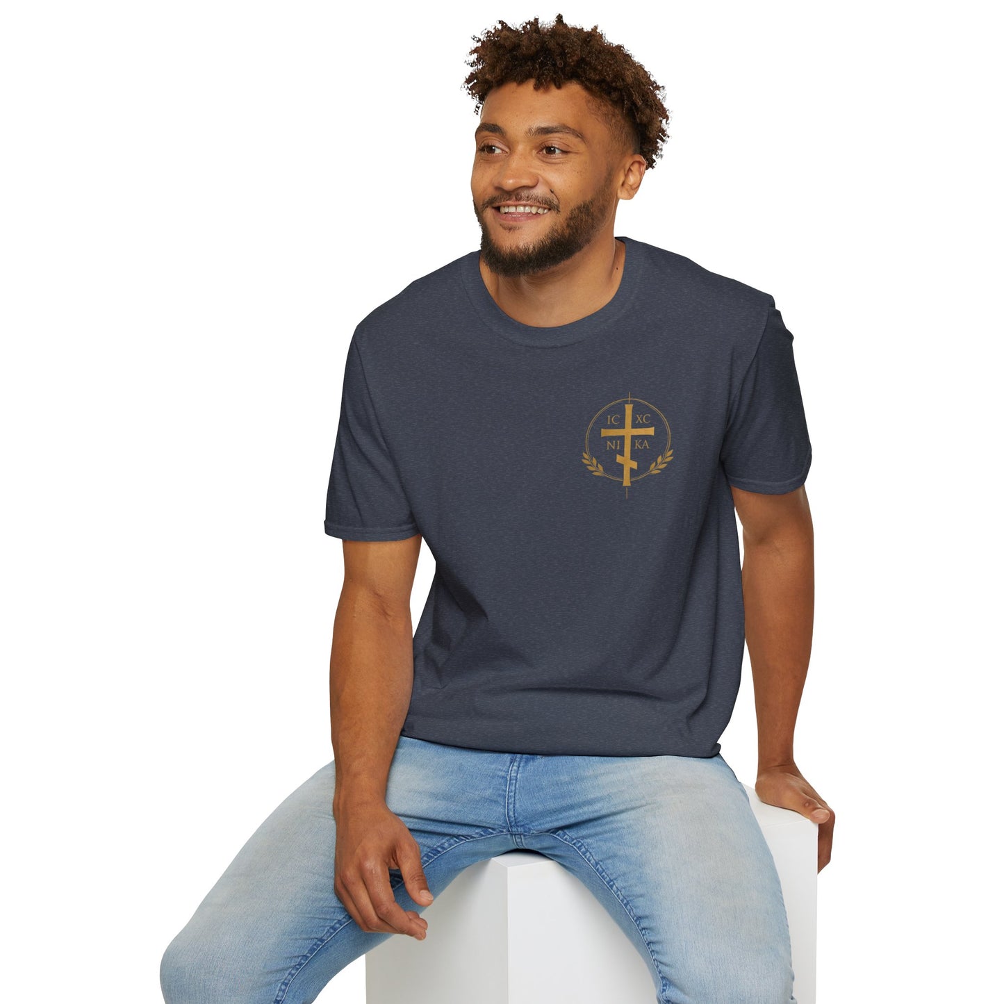 Christian Stained Glass Cross T-Shirt — "I Am the Alpha and the Omega"