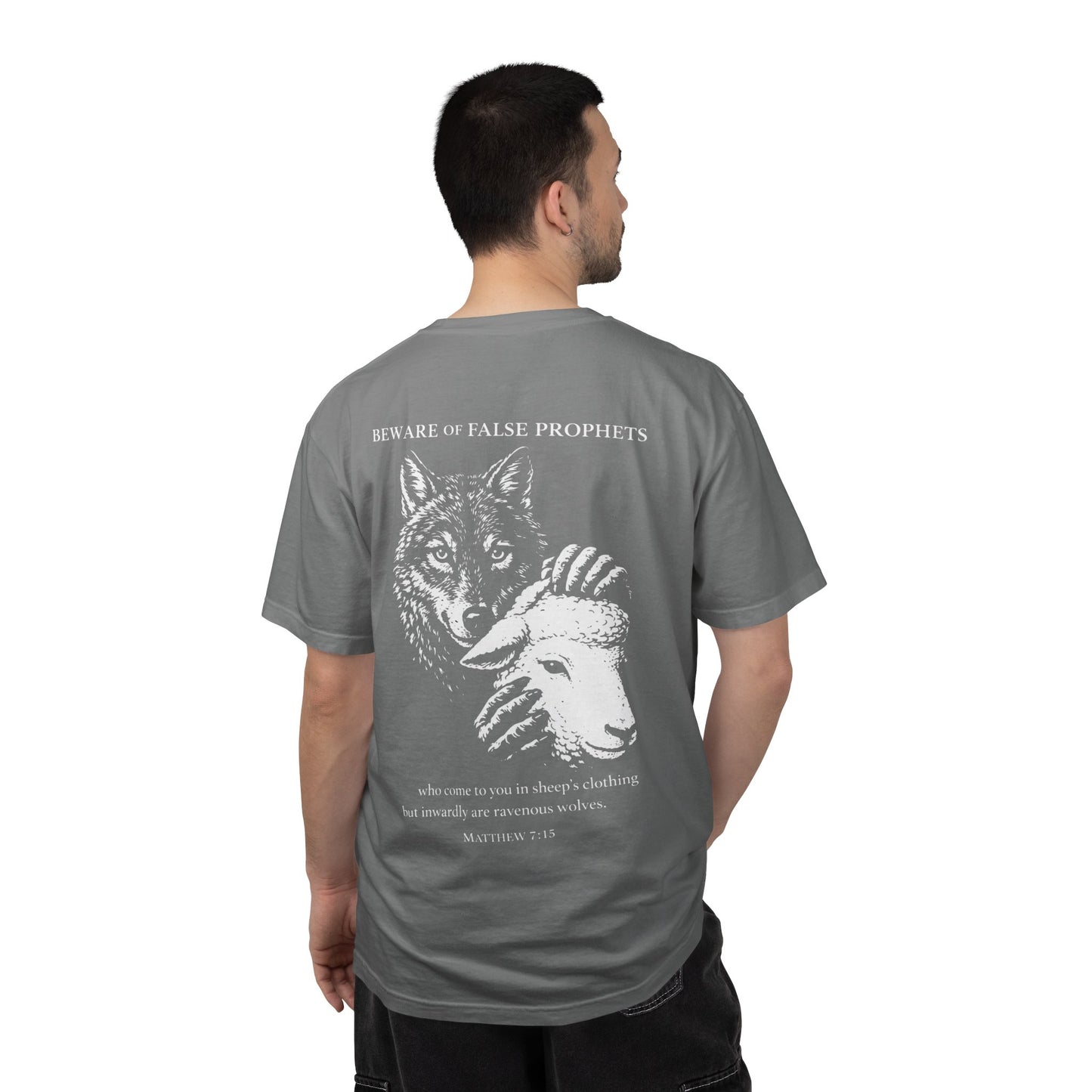 Christian 'Beware of False Prophets' Graphic T-Shirt — Wolf in Sheep's Clothing Bible Verse Tee