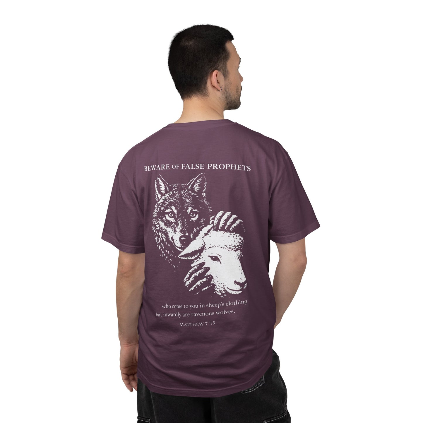 Christian 'Beware of False Prophets' Graphic T-Shirt — Wolf in Sheep's Clothing Bible Verse Tee