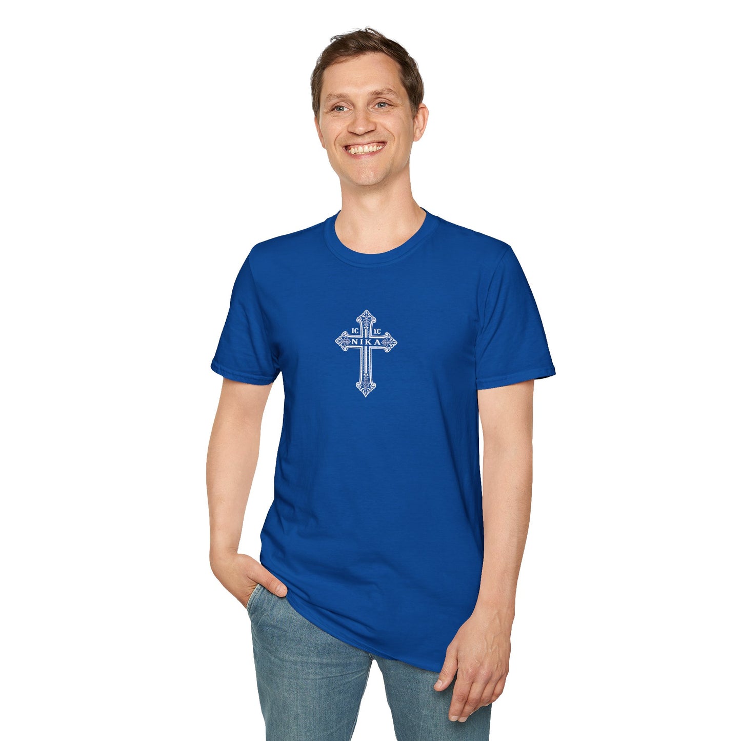 Christian Cross T-Shirt — Isaiah 41:10 Faith Prayer Tee (Front Small Cross, Back Scripture Emblem)