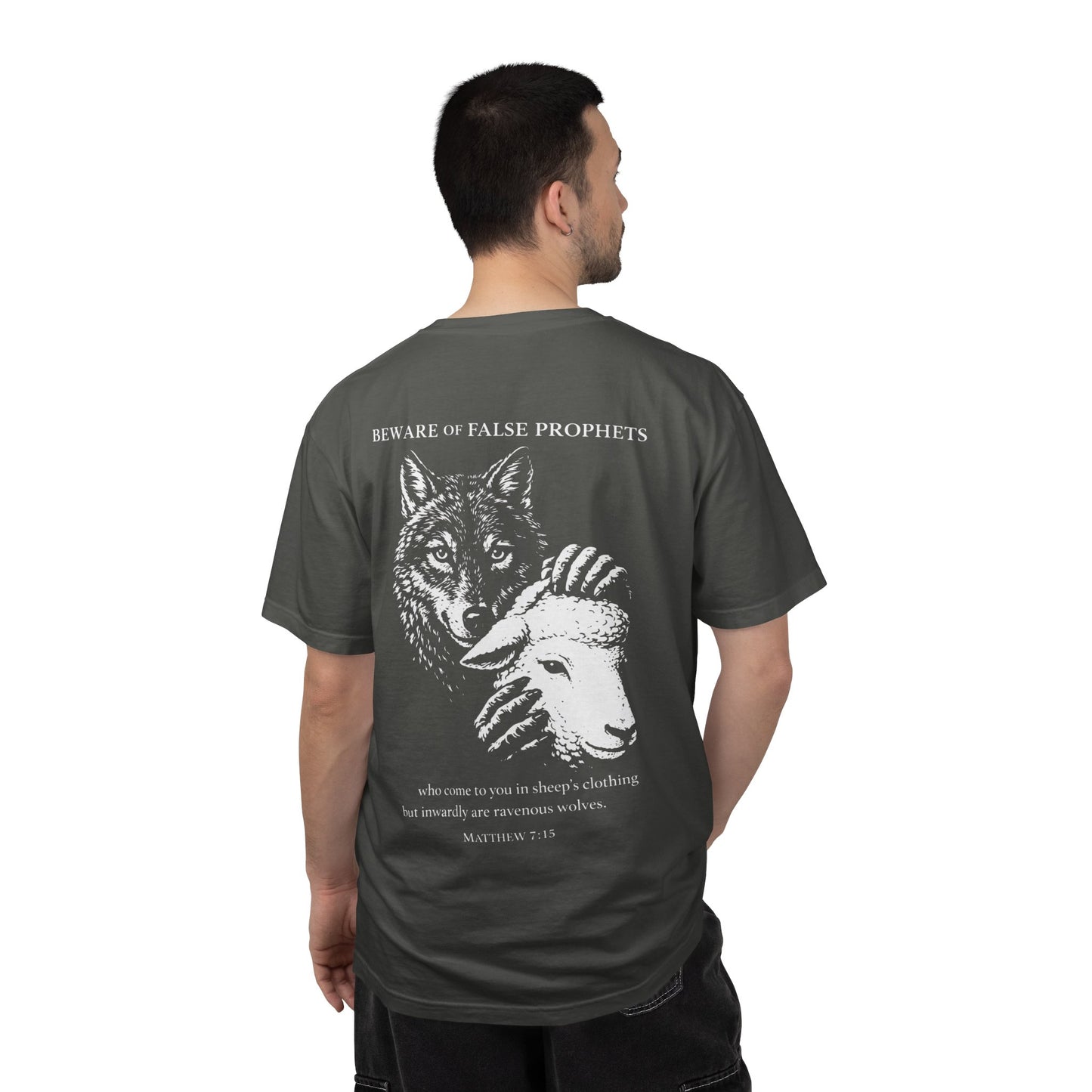 Christian 'Beware of False Prophets' Graphic T-Shirt — Wolf in Sheep's Clothing Bible Verse Tee