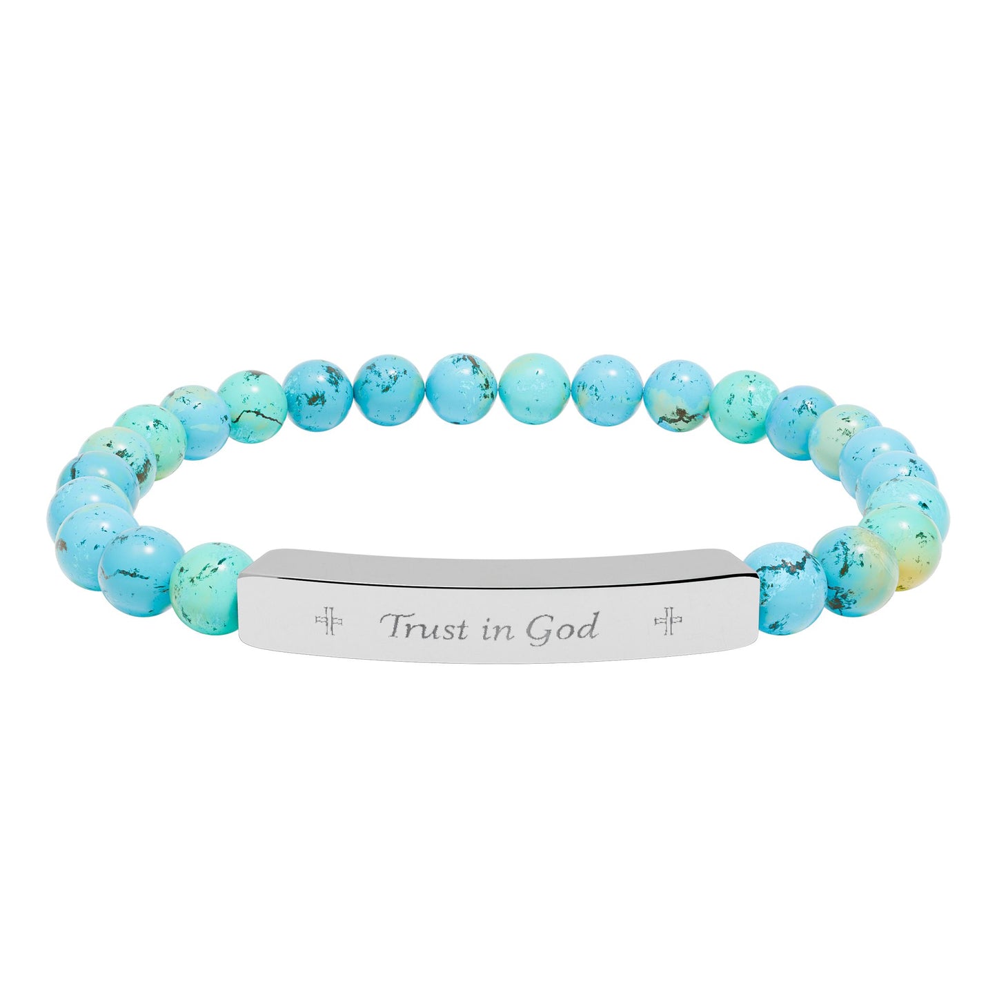 Engraved Natural Stone Bar Bracelet – Personalized Stretch Beaded Bracelet