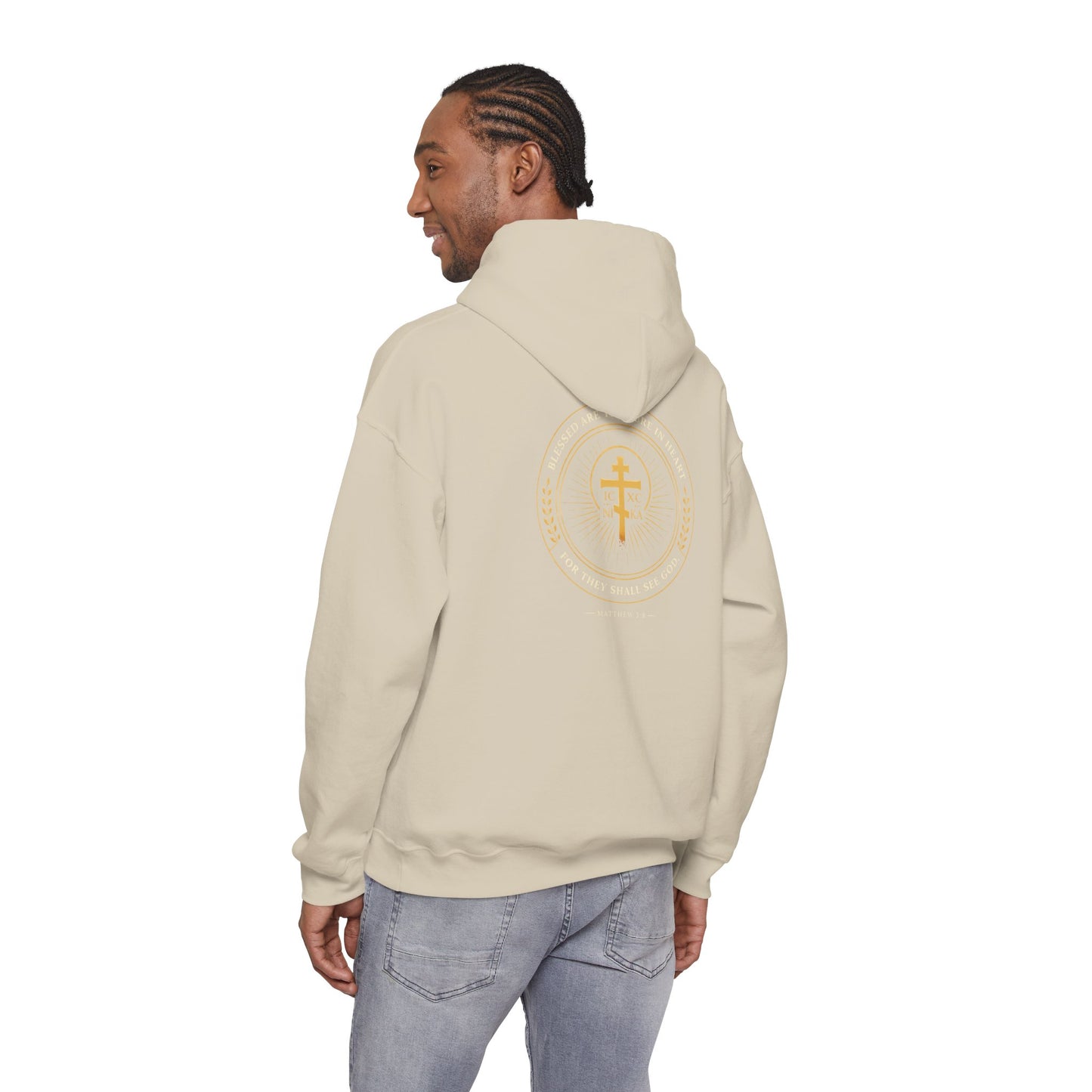 Faith Cross Hoodie — Gold Christian Crest Pullover