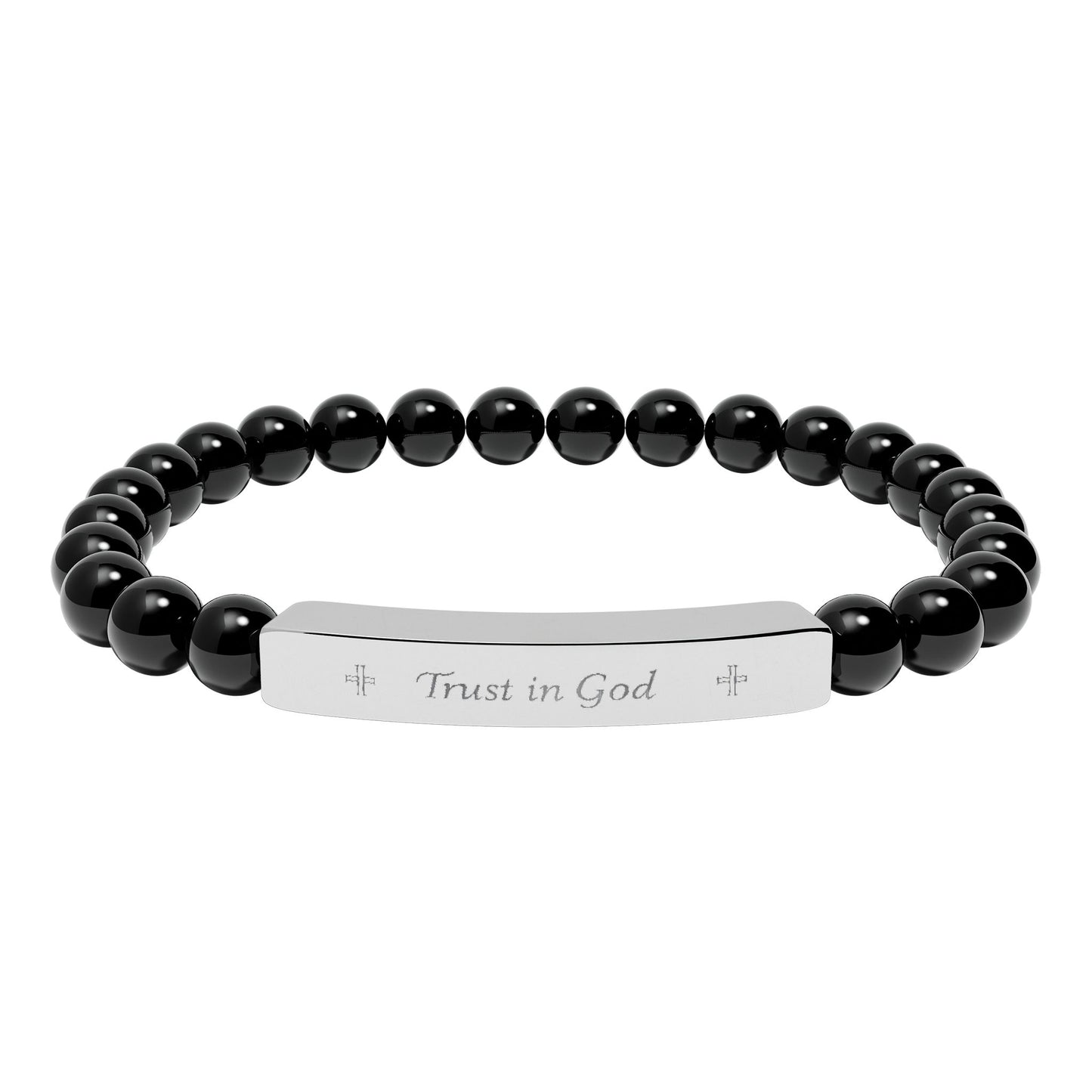 Engraved Natural Stone Bar Bracelet – Personalized Stretch Beaded Bracelet
