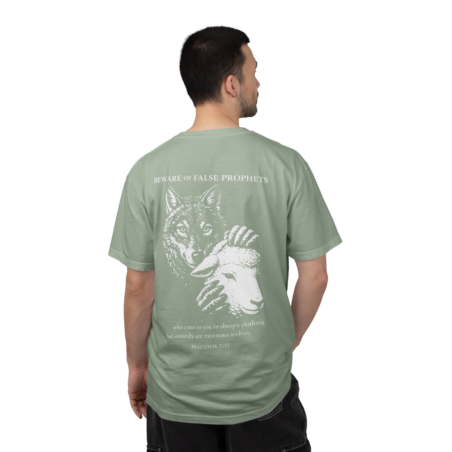 Christian 'Beware of False Prophets' Graphic T-Shirt — Wolf in Sheep's Clothing Bible Verse Tee