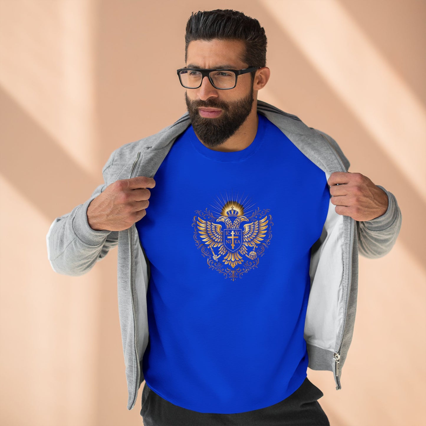 Orthodox Cross Crewneck Sweatshirt — Byzantine Icon Chest & Back Design