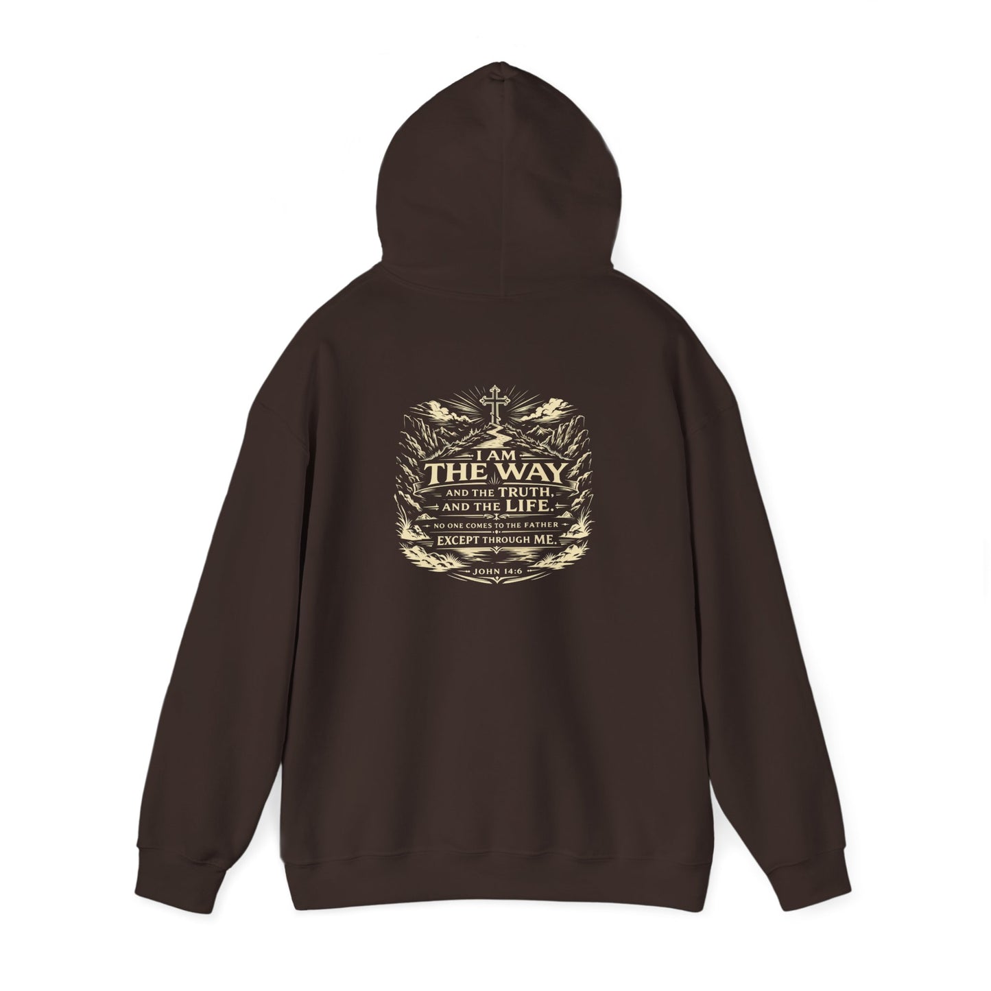 Christian Cross Hoodie — "I Am The Way" Scripture Back Print