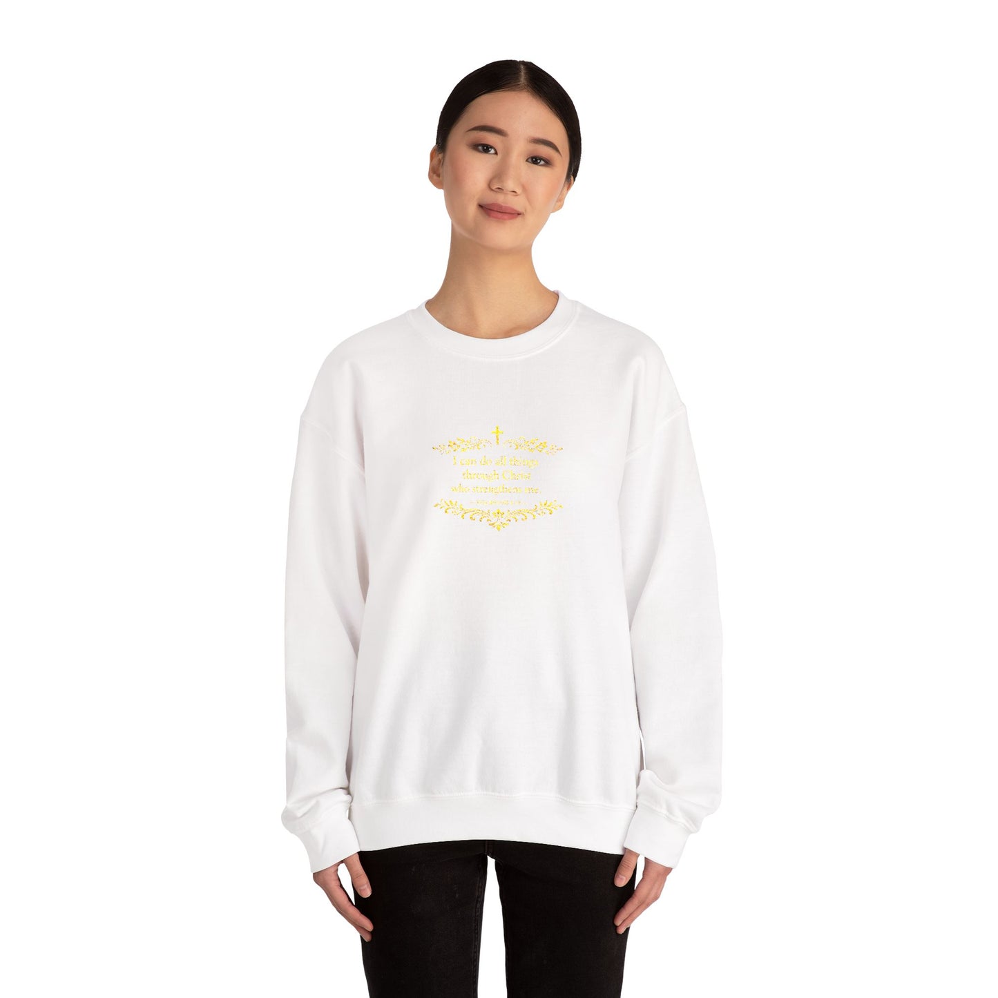 Cozy Floral Script Crewneck Sweatshirt — "Don't Worry Be Happy" Chest Design