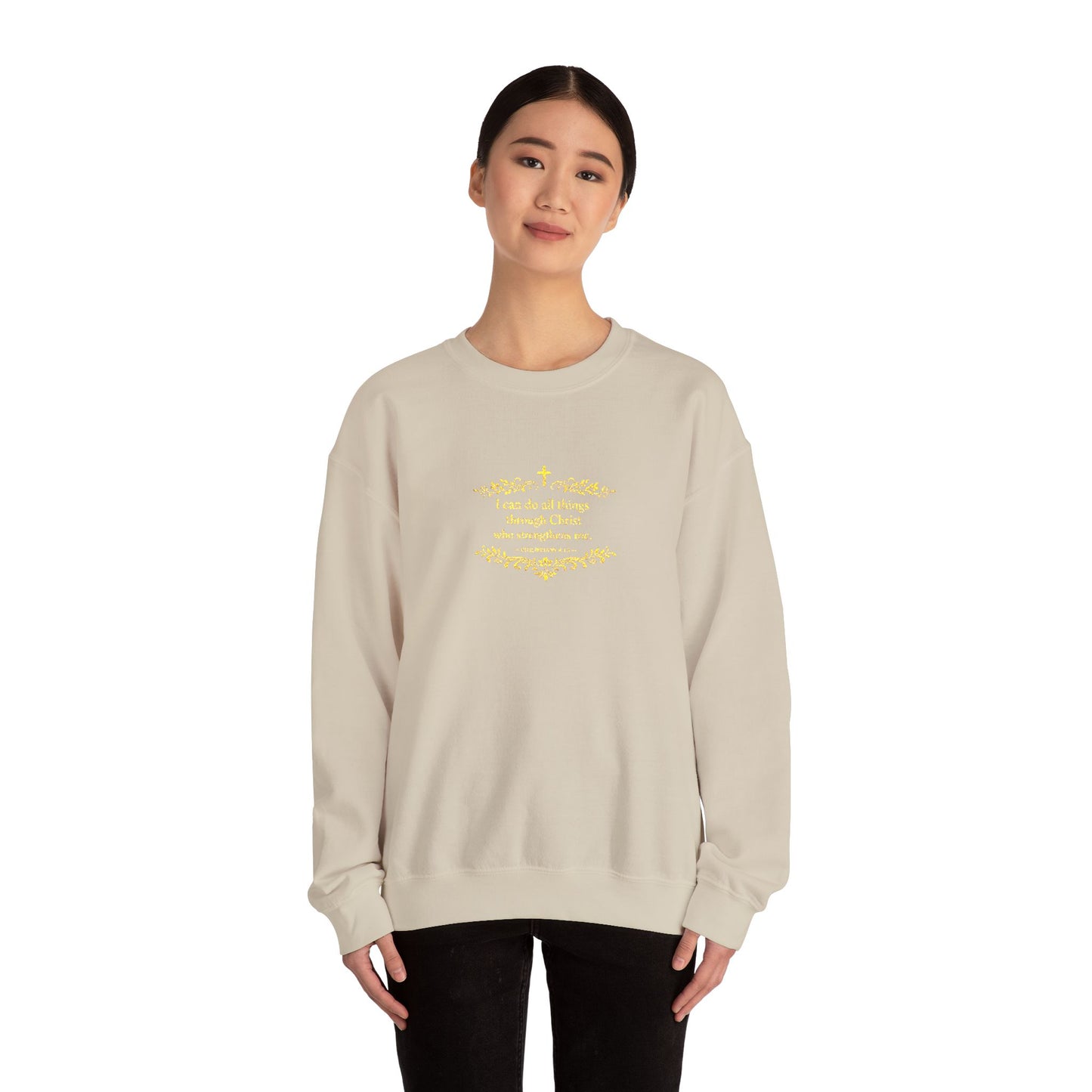 Cozy Floral Script Crewneck Sweatshirt — "Don't Worry Be Happy" Chest Design