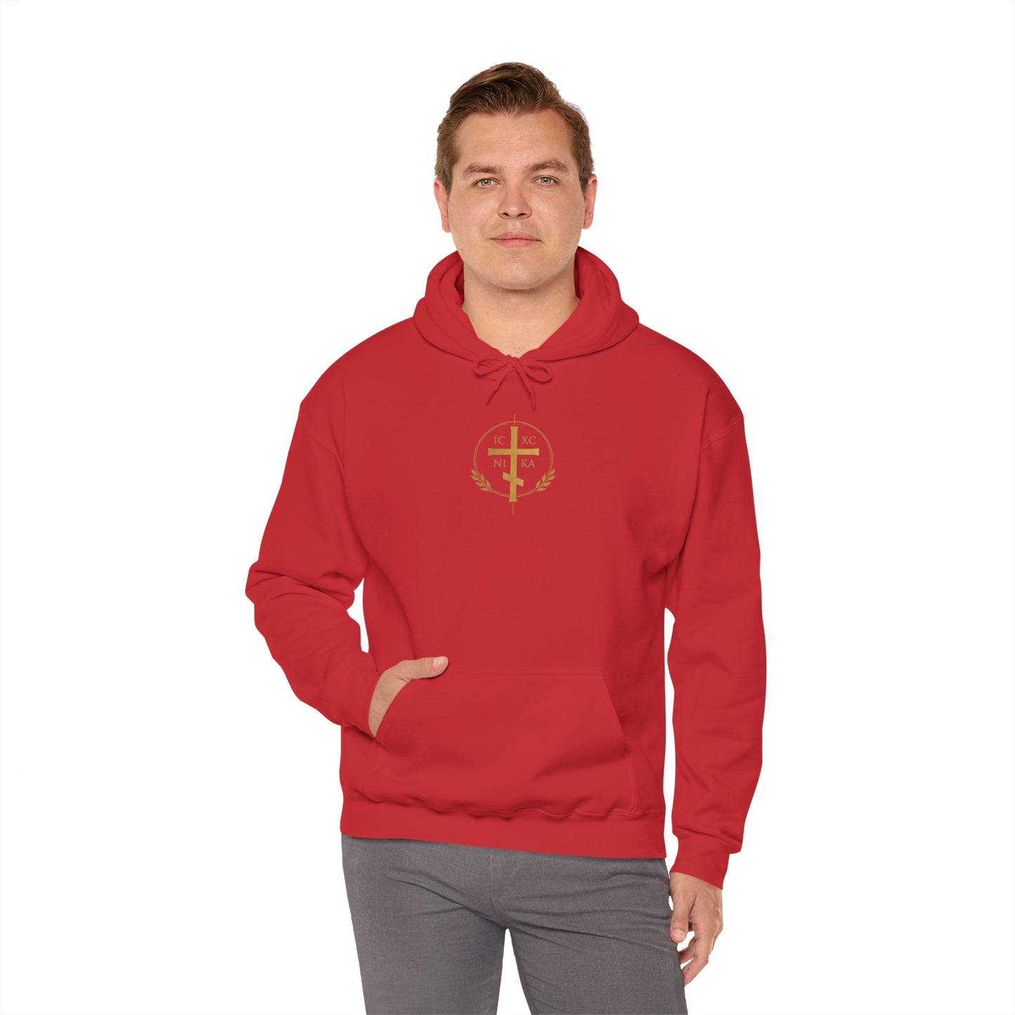 Faith Cross Hoodie — Gold Christian Crest Pullover