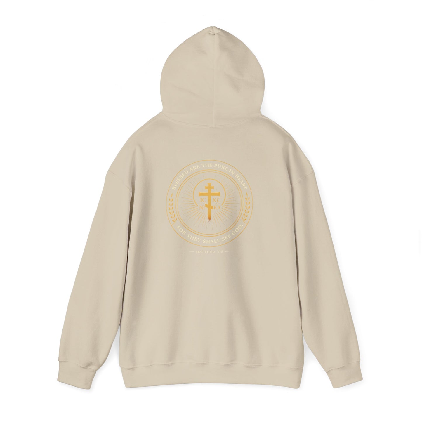Faith Cross Hoodie — Gold Christian Crest Pullover