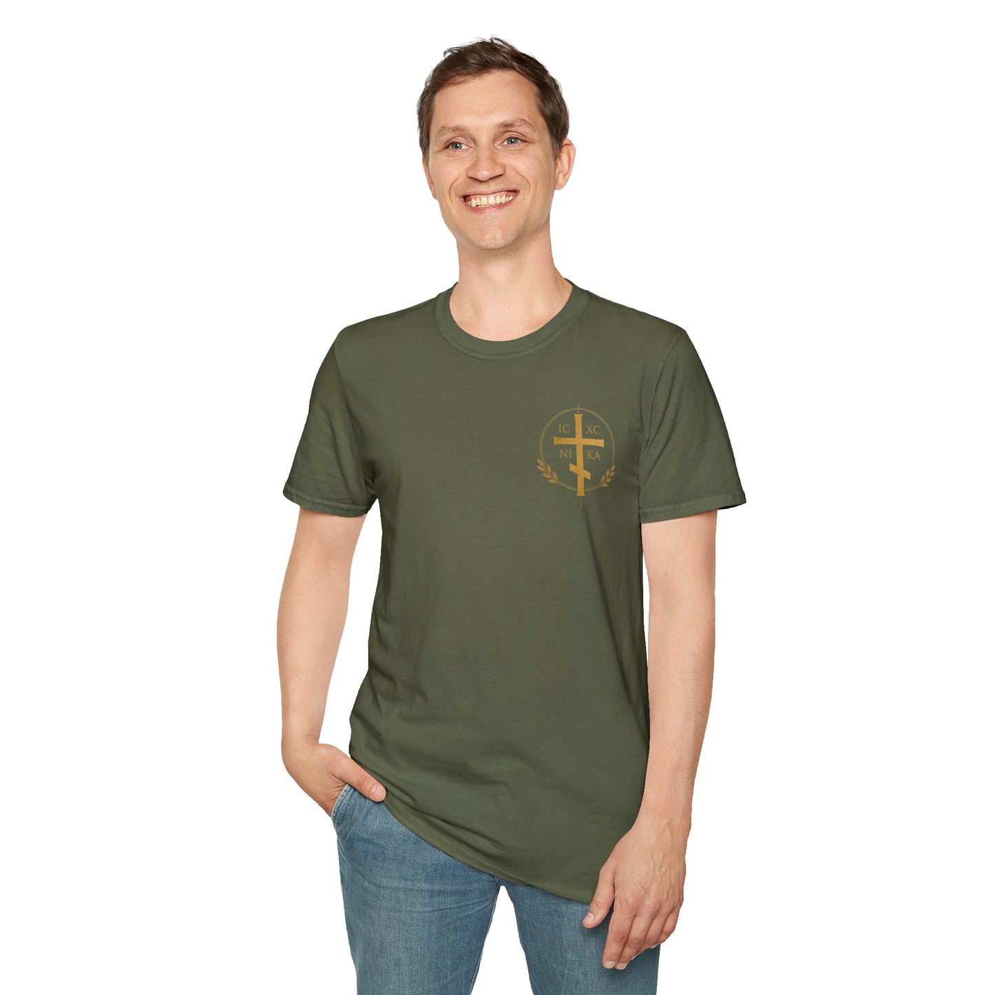 Christian Cross Wings T-Shirt — Gold Faith Graphic Tee