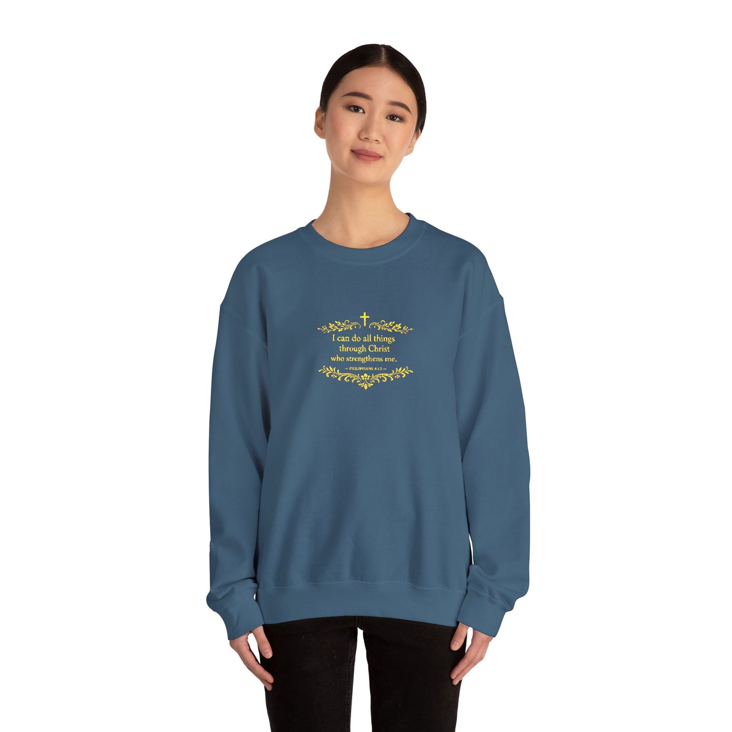 Cozy Floral Script Crewneck Sweatshirt — "Don't Worry Be Happy" Chest Design