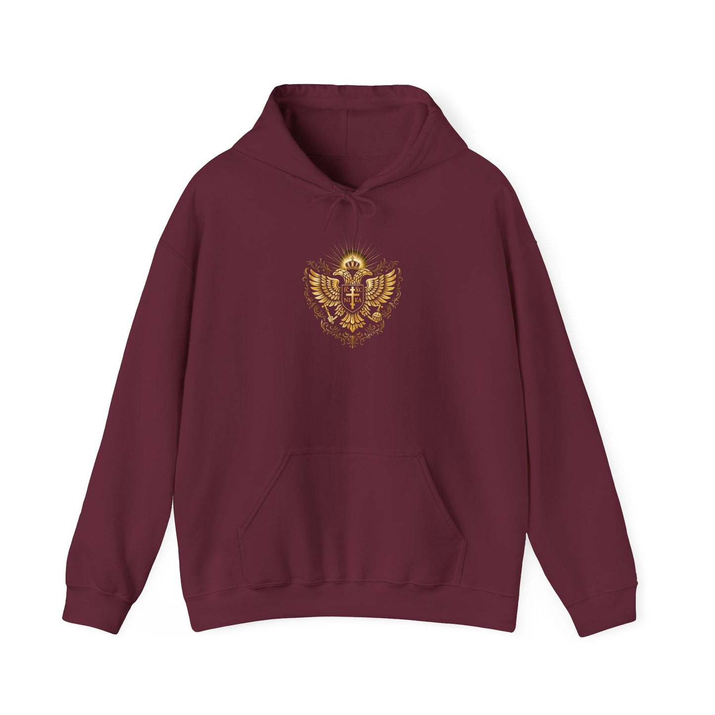 Christian Cross & Eagle Hoodie — Faith-Based Gold Emblem Sweatshirt