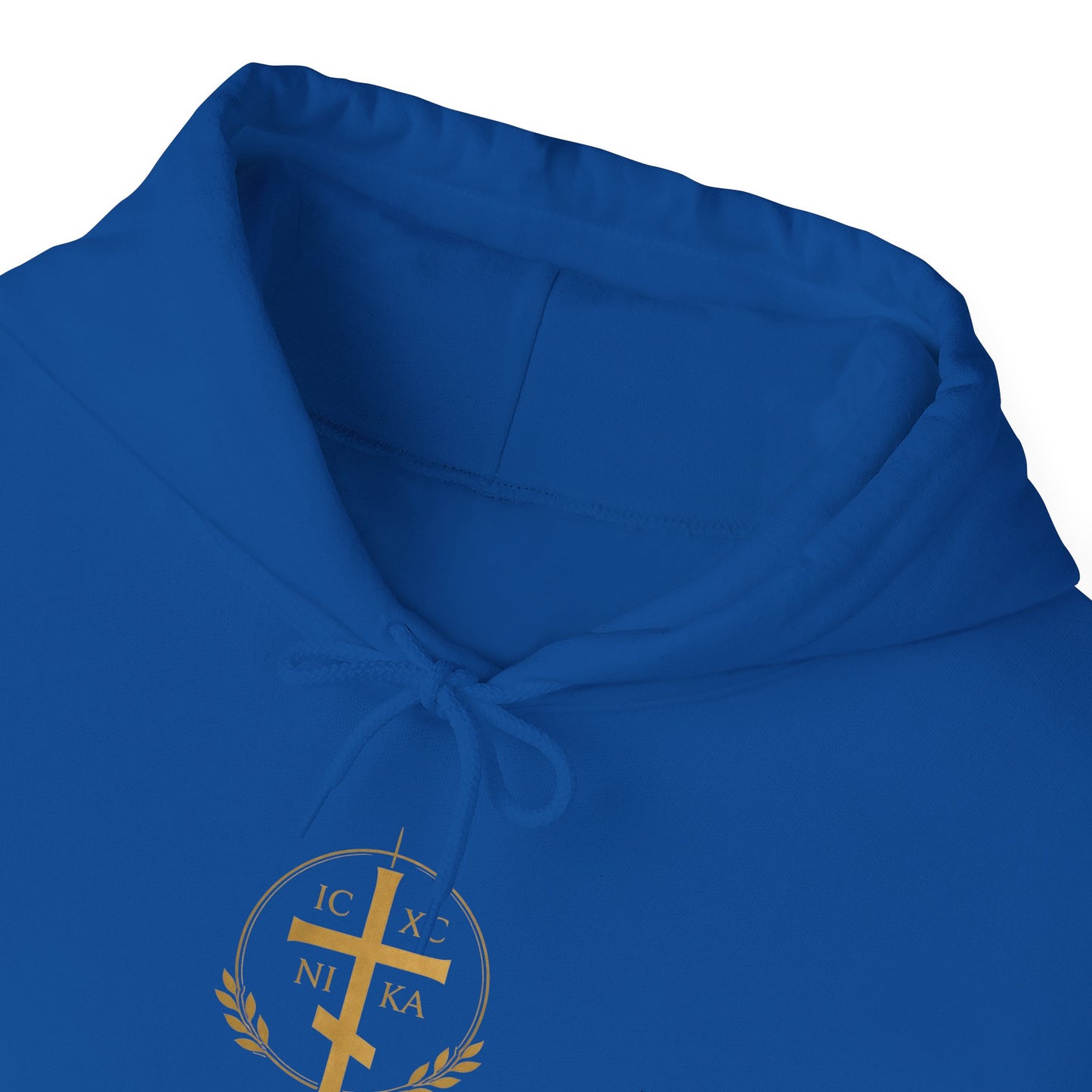 Christian Cross Hoodie — Gold Cross with Wings & Laurel Comfort Pullover