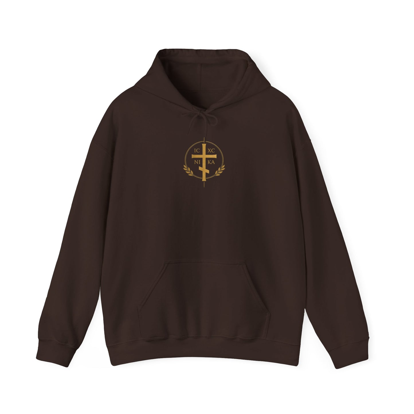 Christian Cross Hoodie — Gold Cross with Wings & Laurel Comfort Pullover