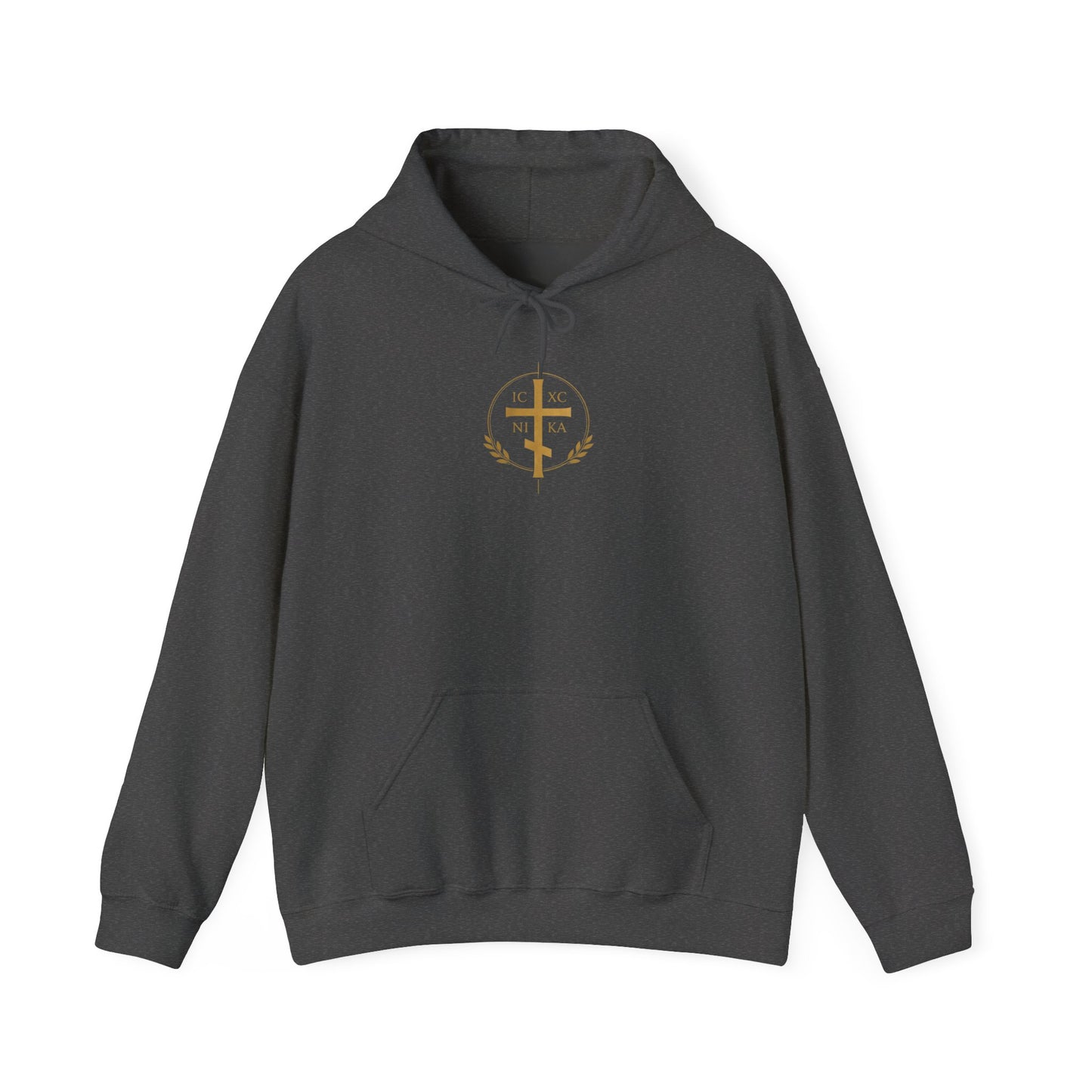 Christian Cross Hoodie — Gold Cross with Wings & Laurel Comfort Pullover