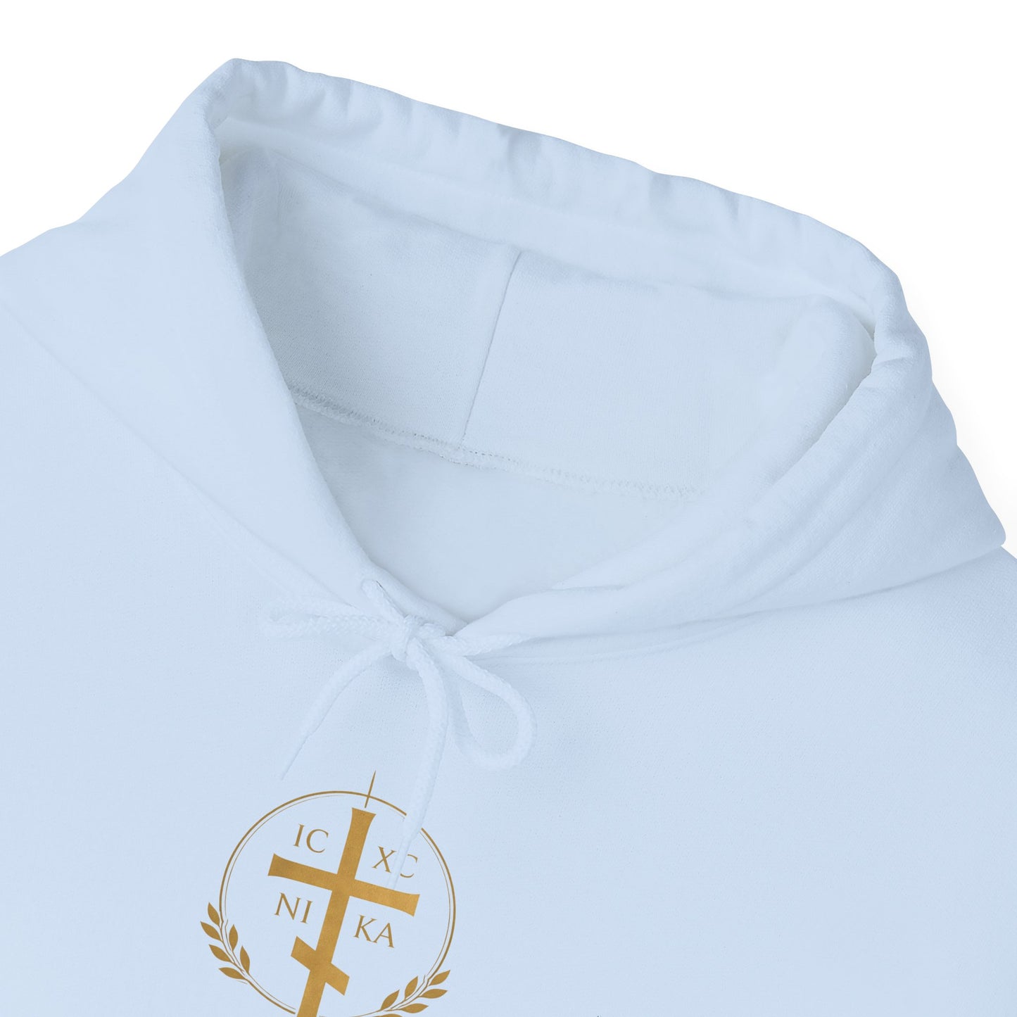 Christian Cross Hoodie — Gold Cross with Wings & Laurel Comfort Pullover