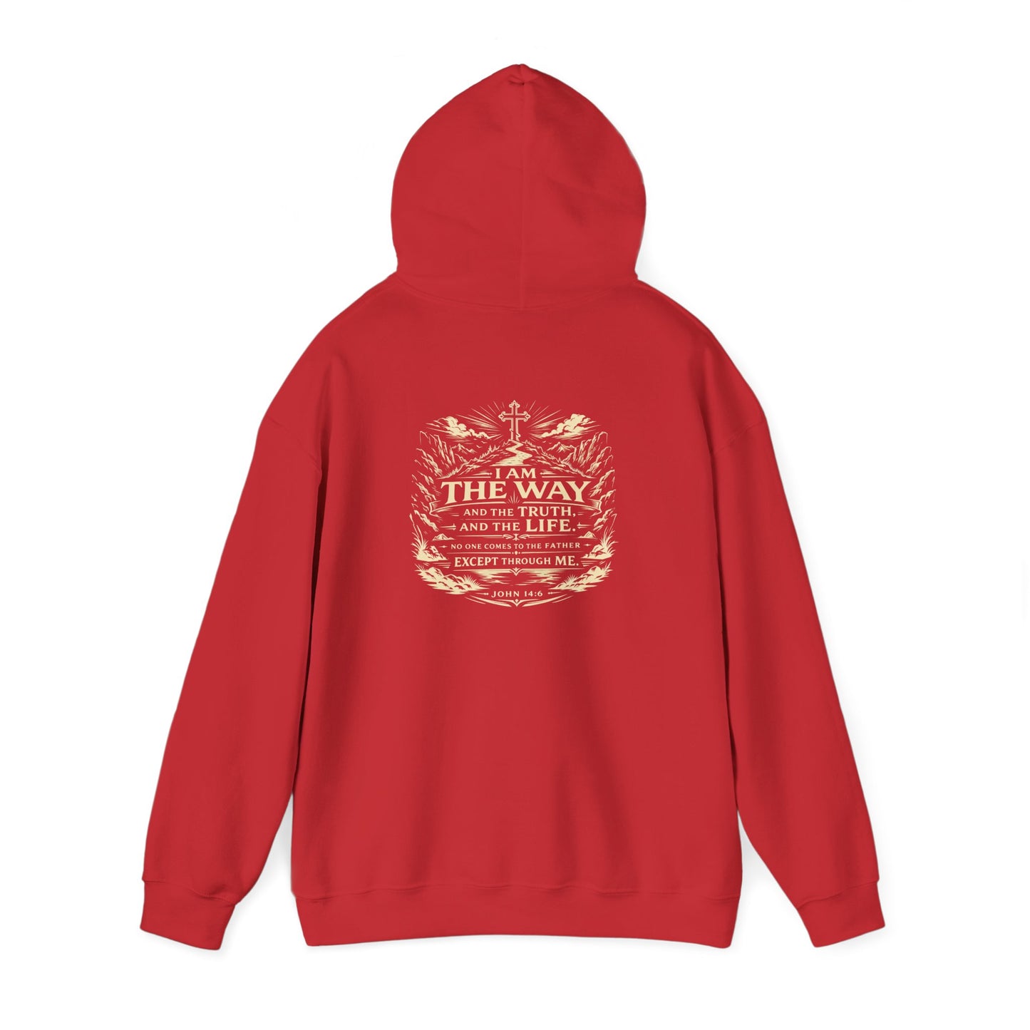 Christian Cross Hoodie — "I Am The Way" Scripture Back Print