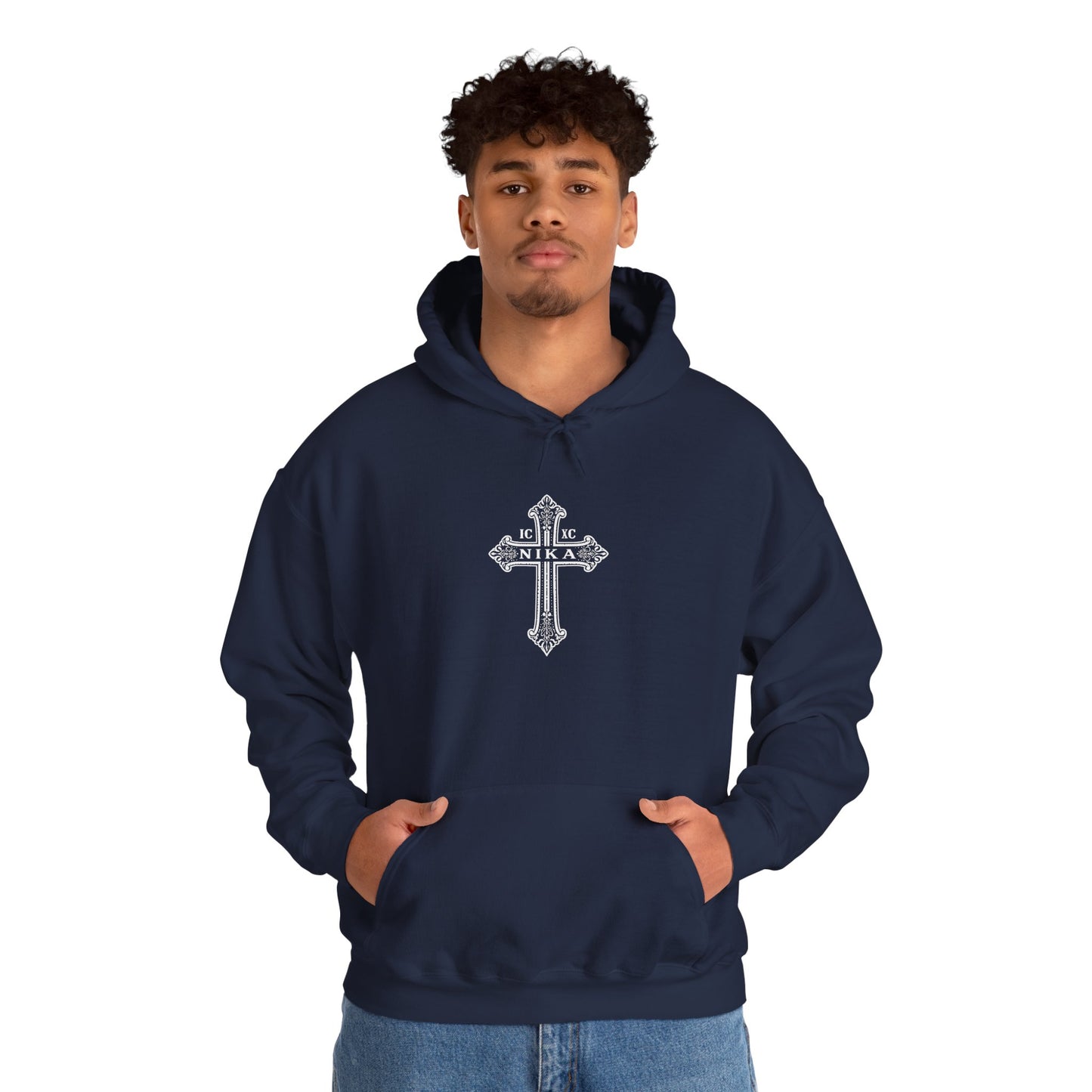 Christian Cross Hoodie — "I Am The Way" Scripture Back Print