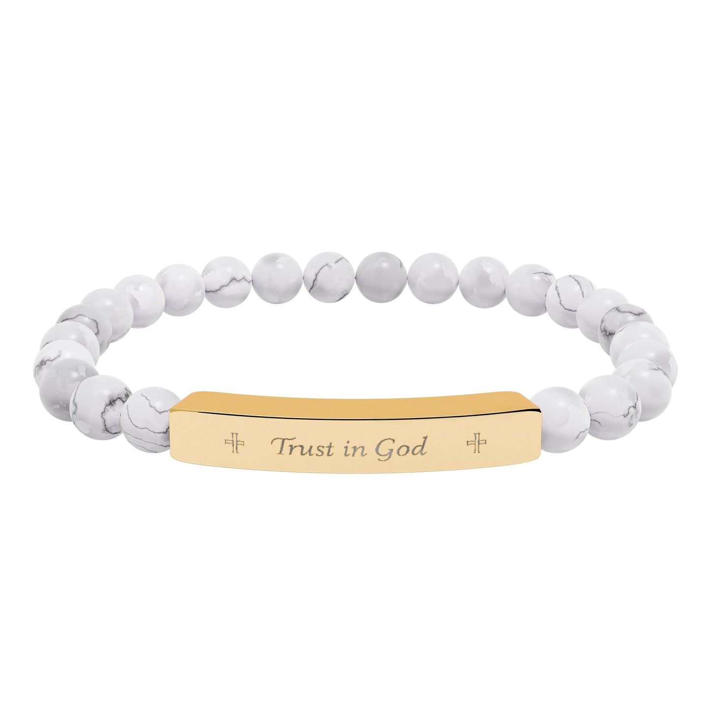 Engraved Natural Stone Bar Bracelet – Personalized Stretch Beaded Bracelet