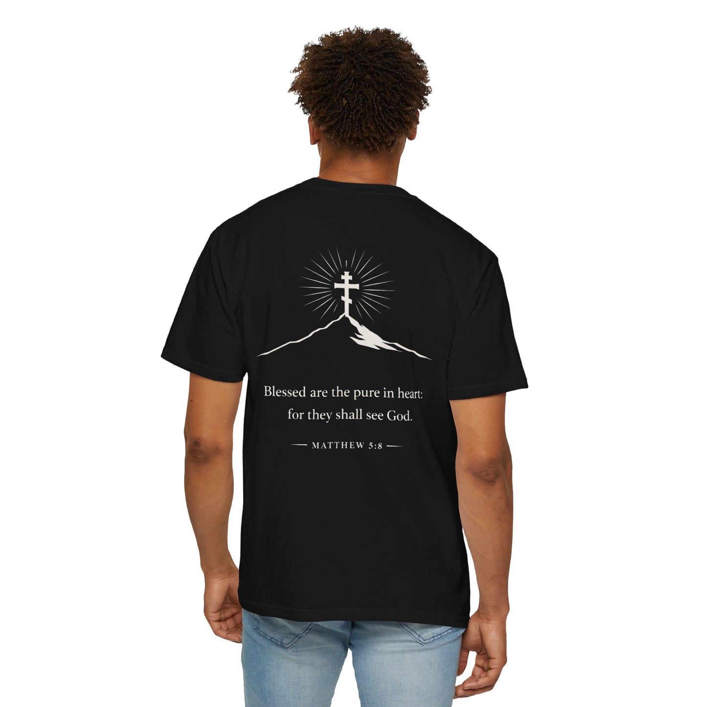 Christian Cross T-Shirt — "Blessed are the pure in heart" Matthew 5:8