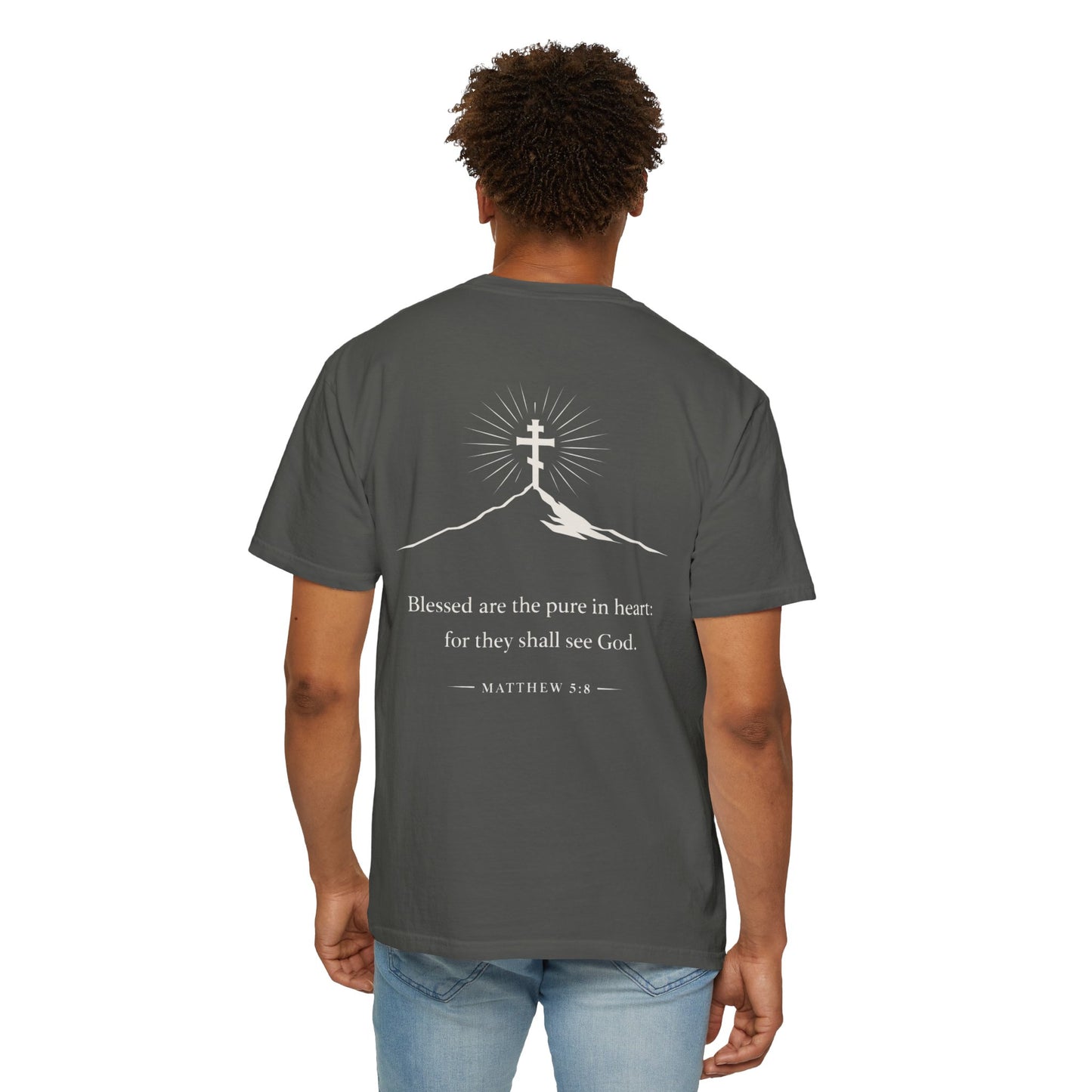 Christian Cross T-Shirt — "Blessed are the pure in heart" Matthew 5:8