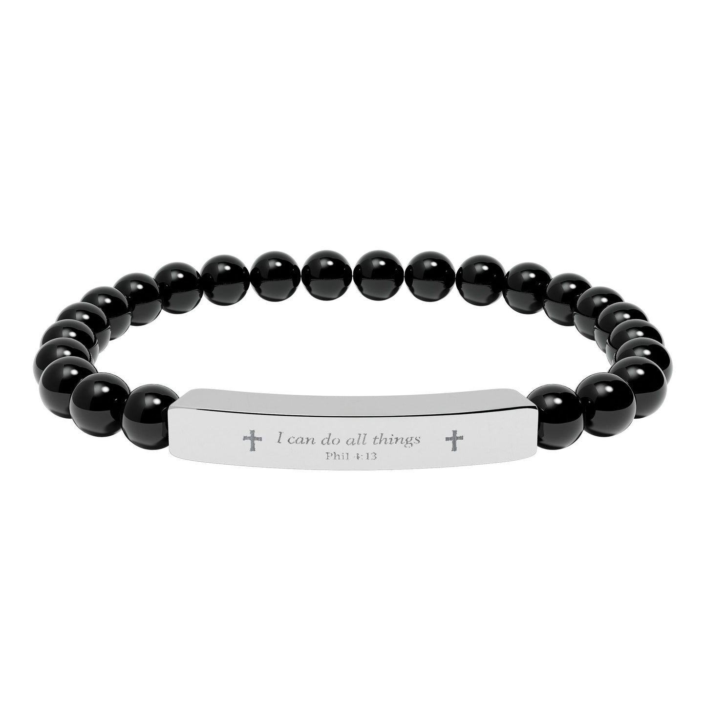 Engravable Natural Stone Bead Bracelet — Personalized Stretch Bar Bracelet